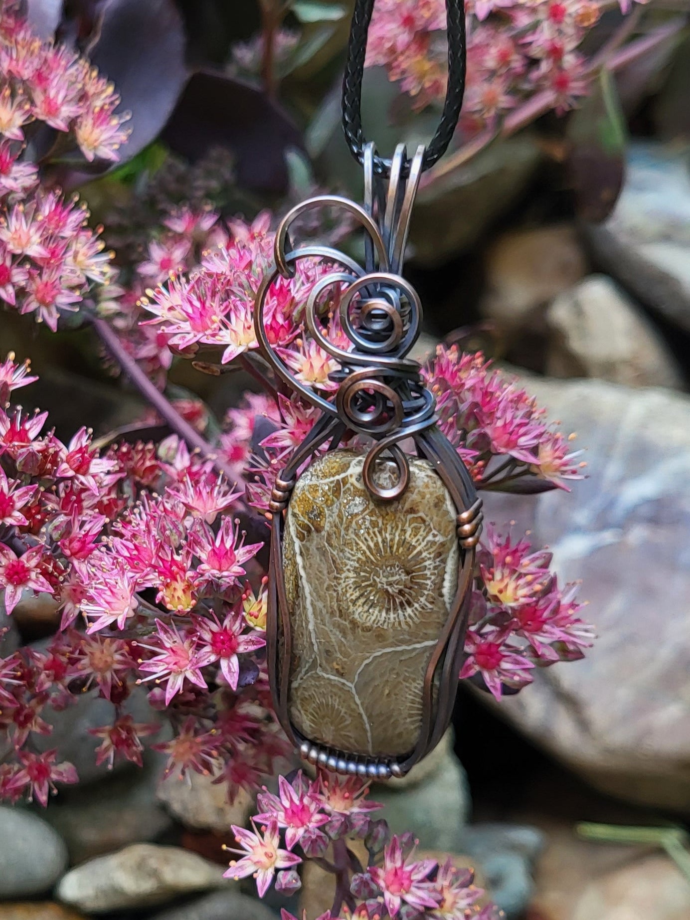 Coral Jade Fossil Pendant
