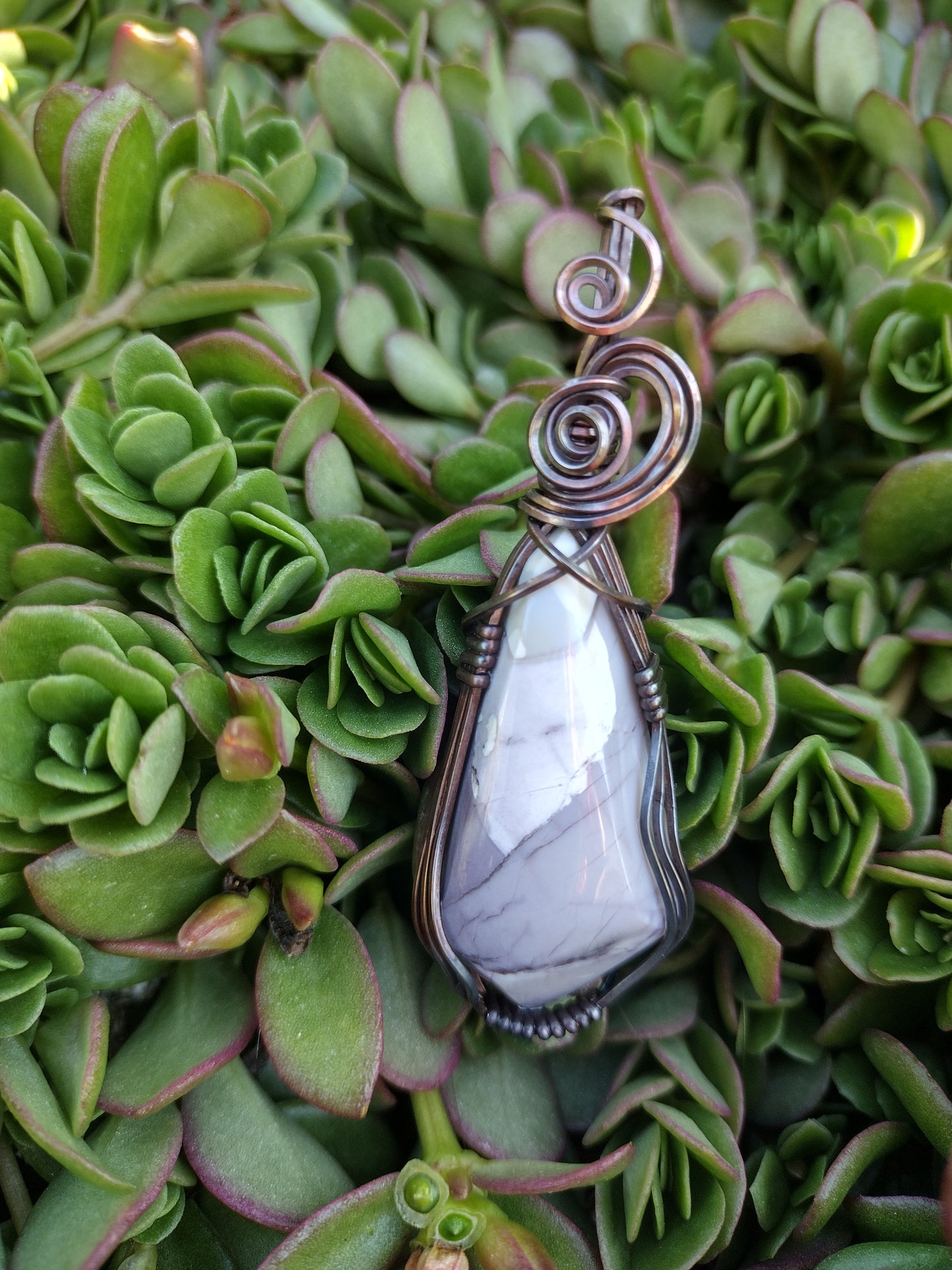 Handcrafted Oxidized Square Copper Wire Wrap Hyacinth Jasper Pendant