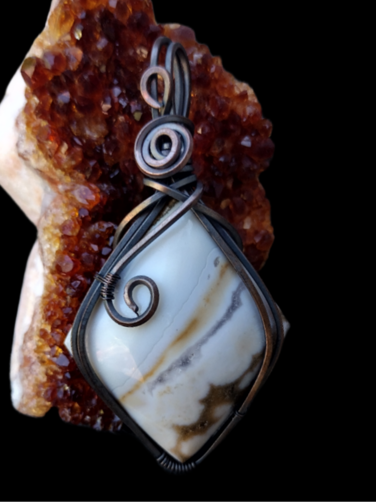 Square Wire Pendant Featuring 8th Vein Ocean Jasper