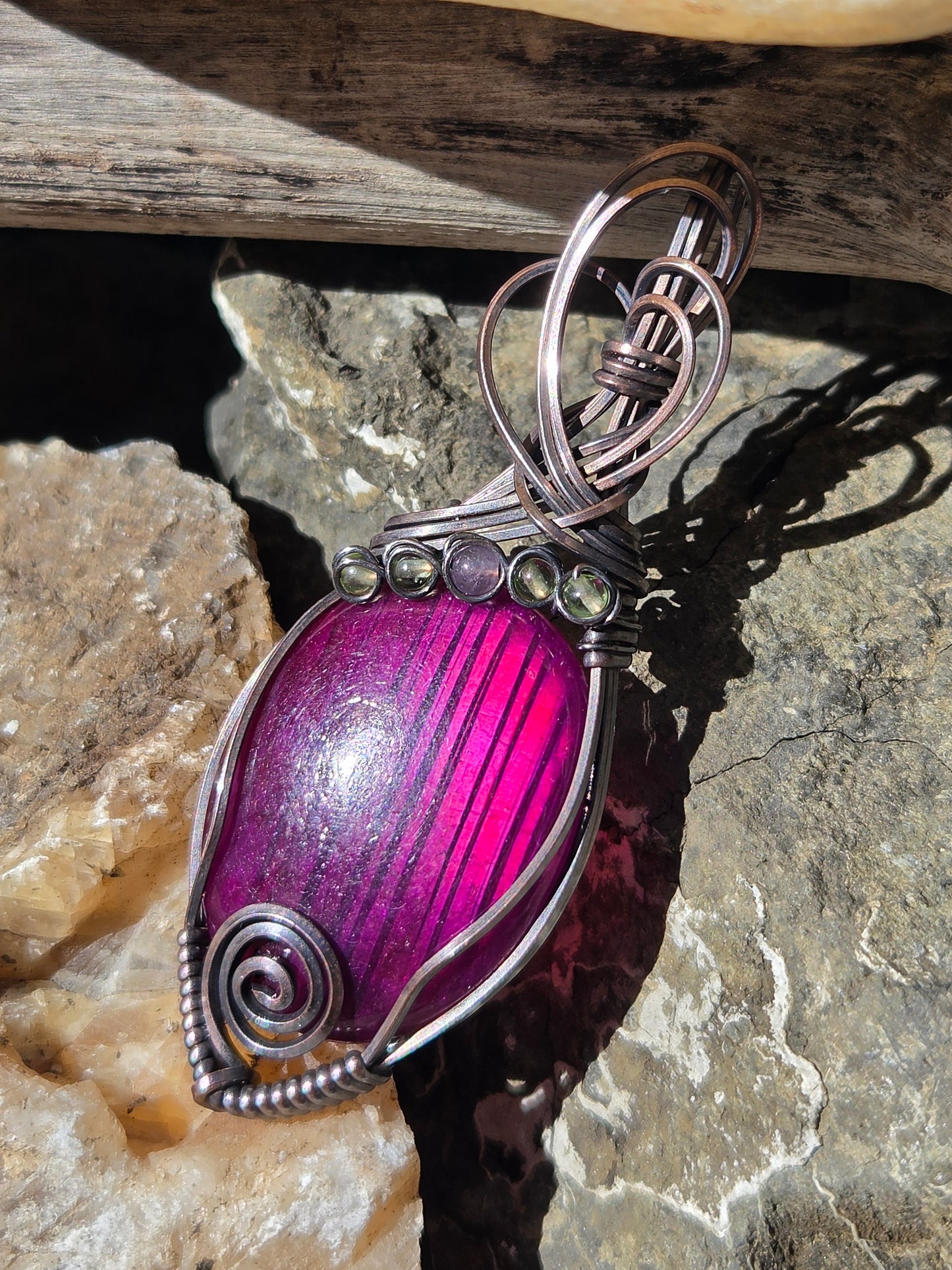 Magenta Enhanced Labradorite w/ Peridot & Amethyst Accents