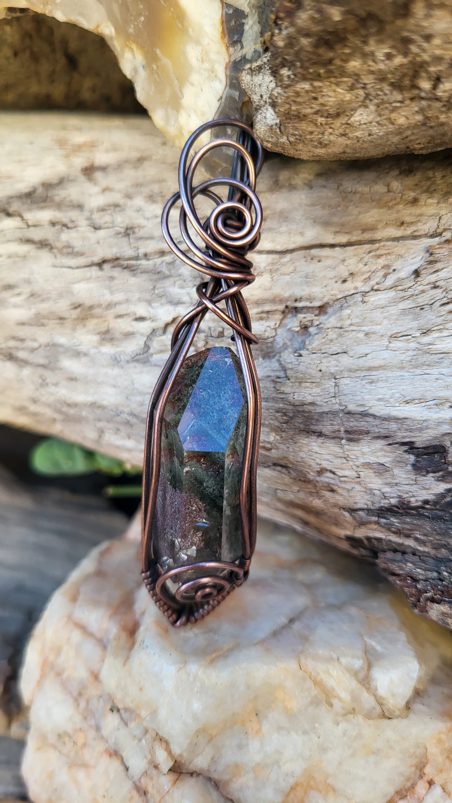 Garden Quartz Crystal Wire Wrap Pendant