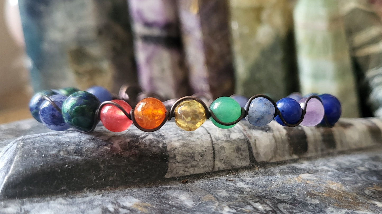 Copper Wire Wrap Chakra Bracelet Sz. 7