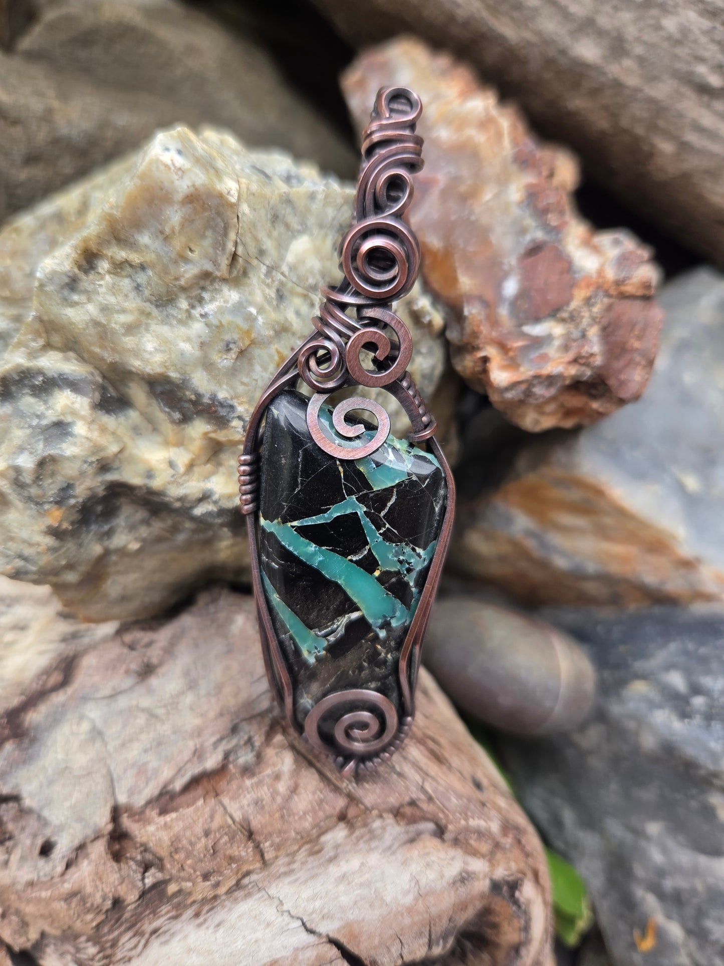 Super Fox Variscite Copper Wire Wrap Pendant