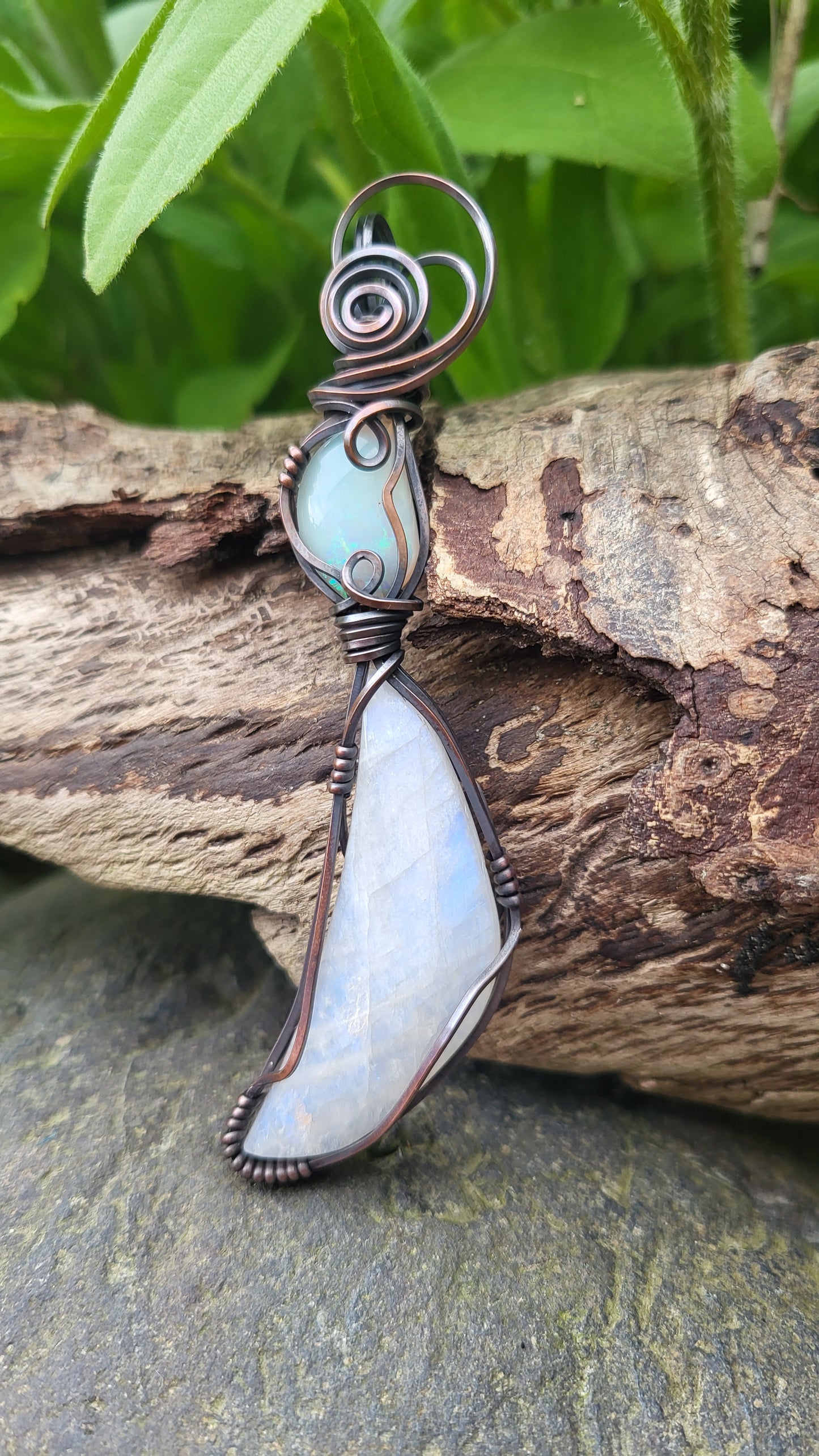 Australian Fire Opal & Moonstone Totem Pendant