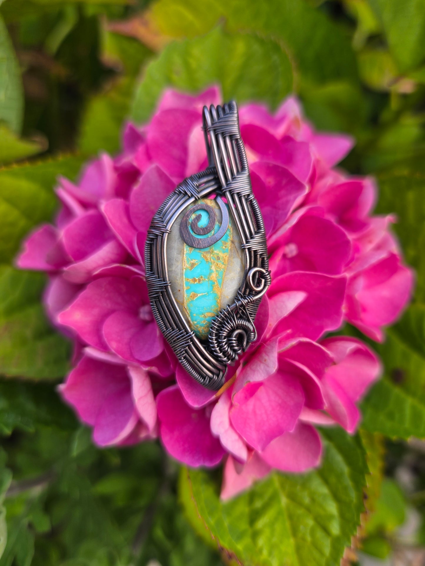 Royston Turquoise Cabochon Copper Wire Wrap Pendant