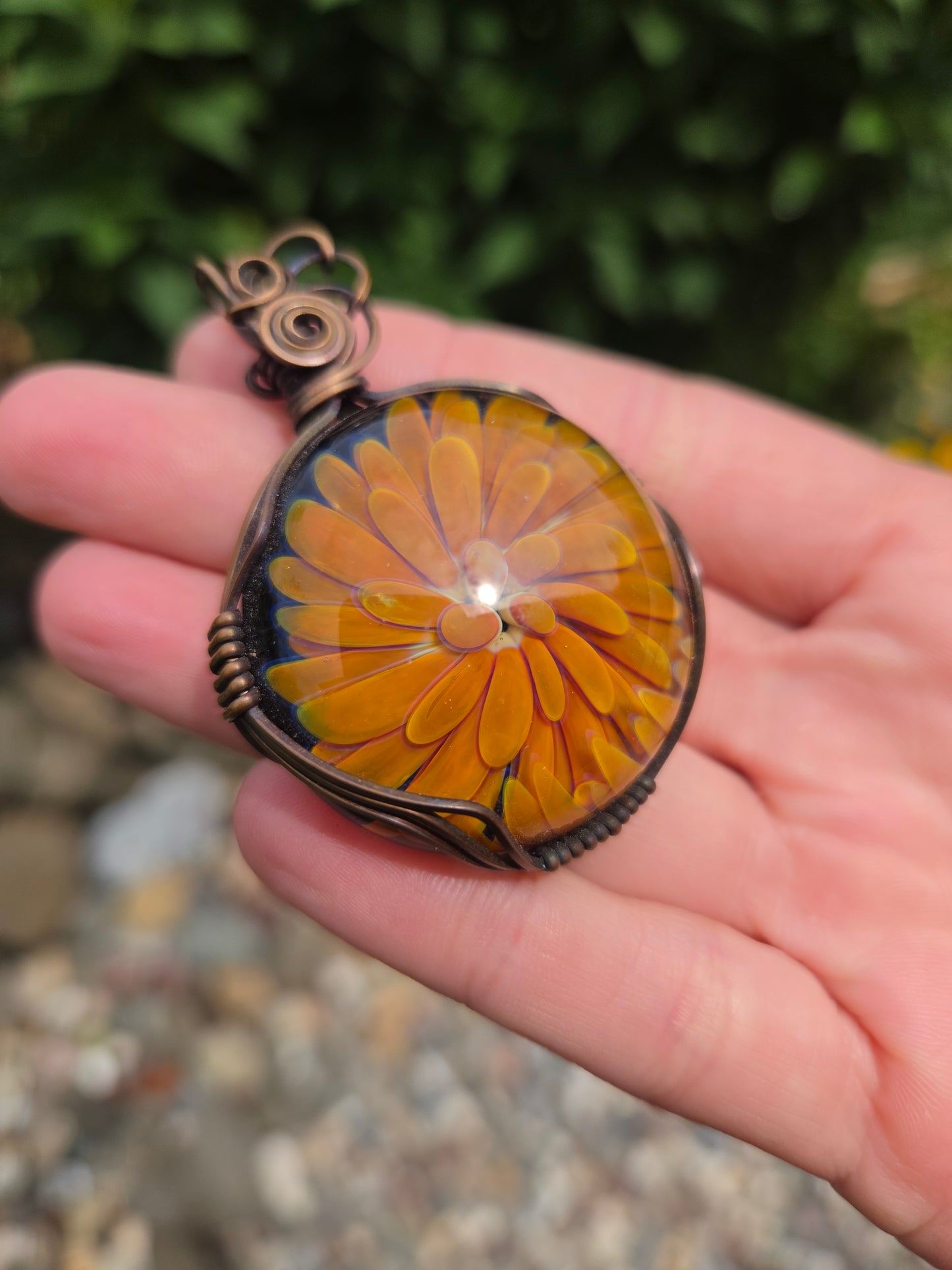Glass Implosion Cabochon Copper Pendant