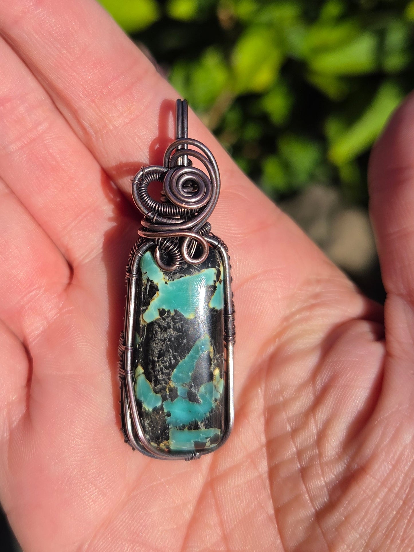 Super Fox Variscite Cabochon Copper Wire Wrap Pendant