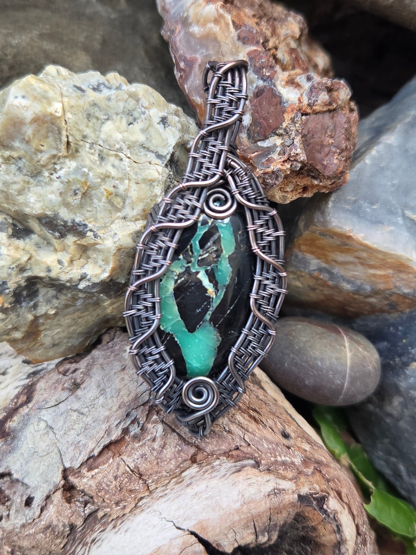 Super Fox Variscite Copper Wire Wrap Pendant