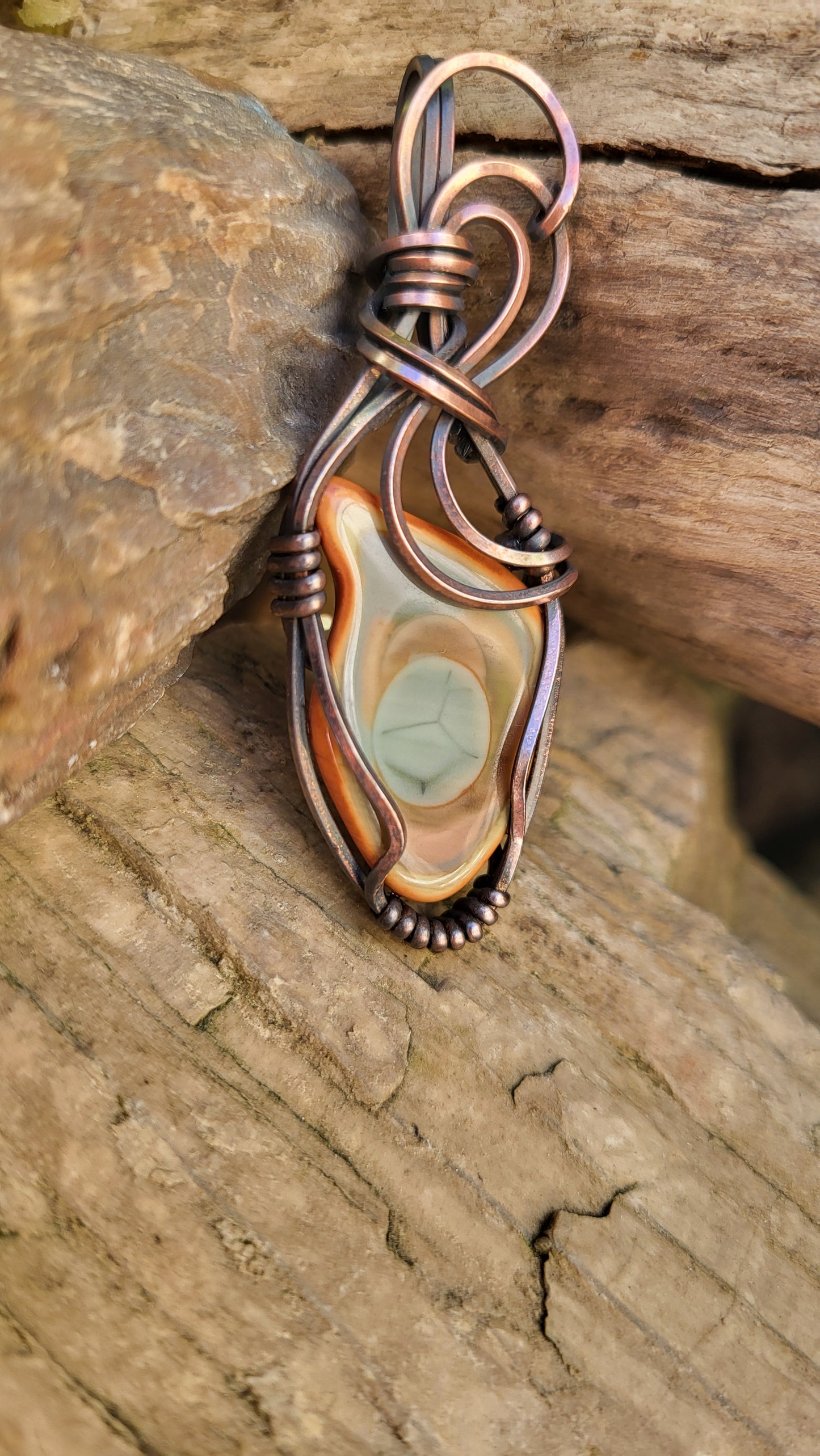 Polychrome Jasper Copper Wire Wrap Pendant