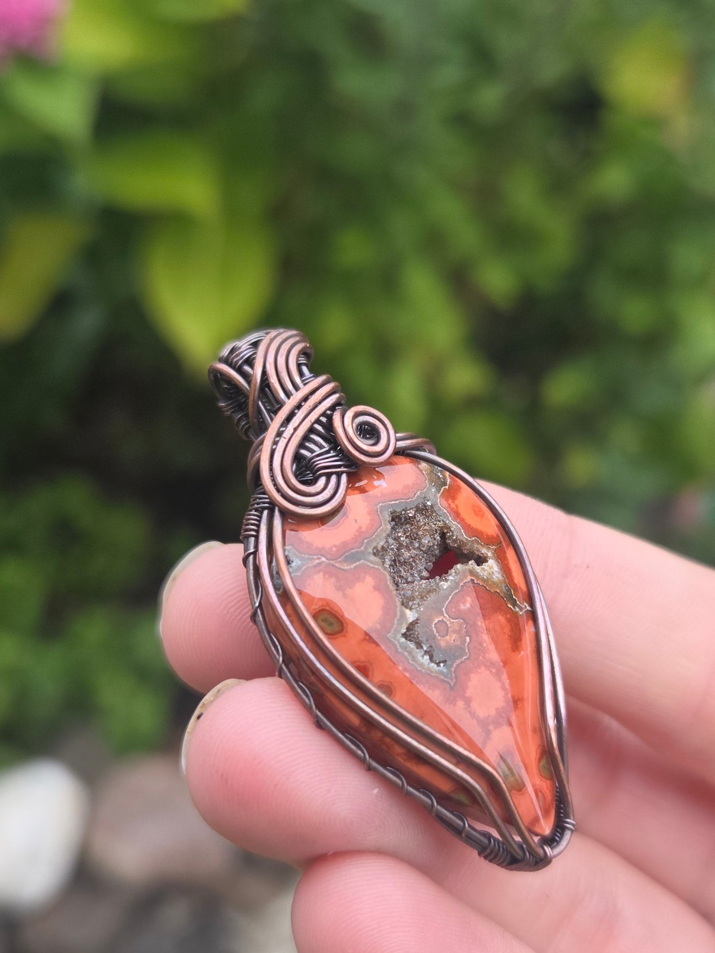 Red Ocean Jasper With Druzy Pocket Pendant