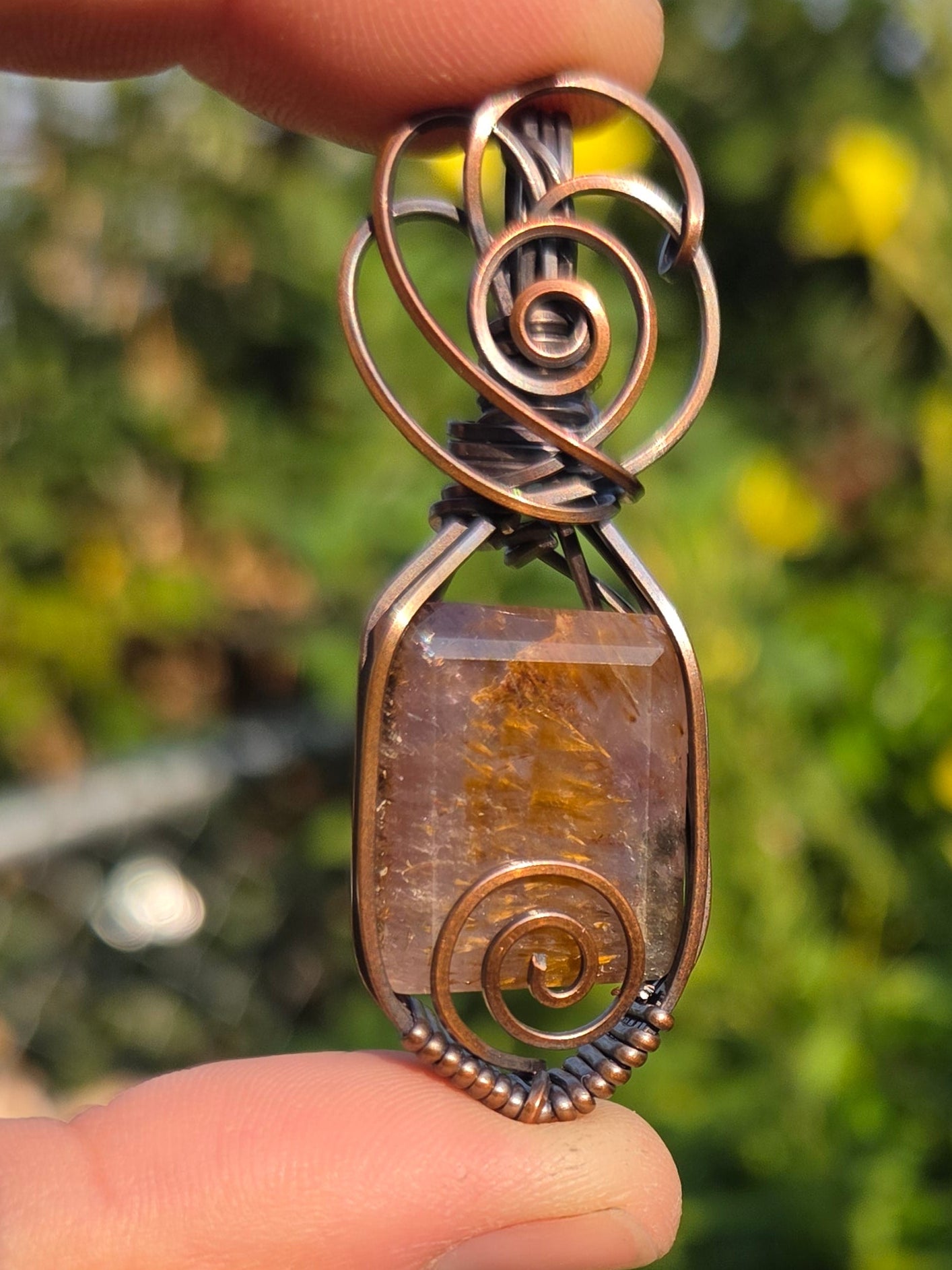 Cacoxenite Facet Copper Pendant