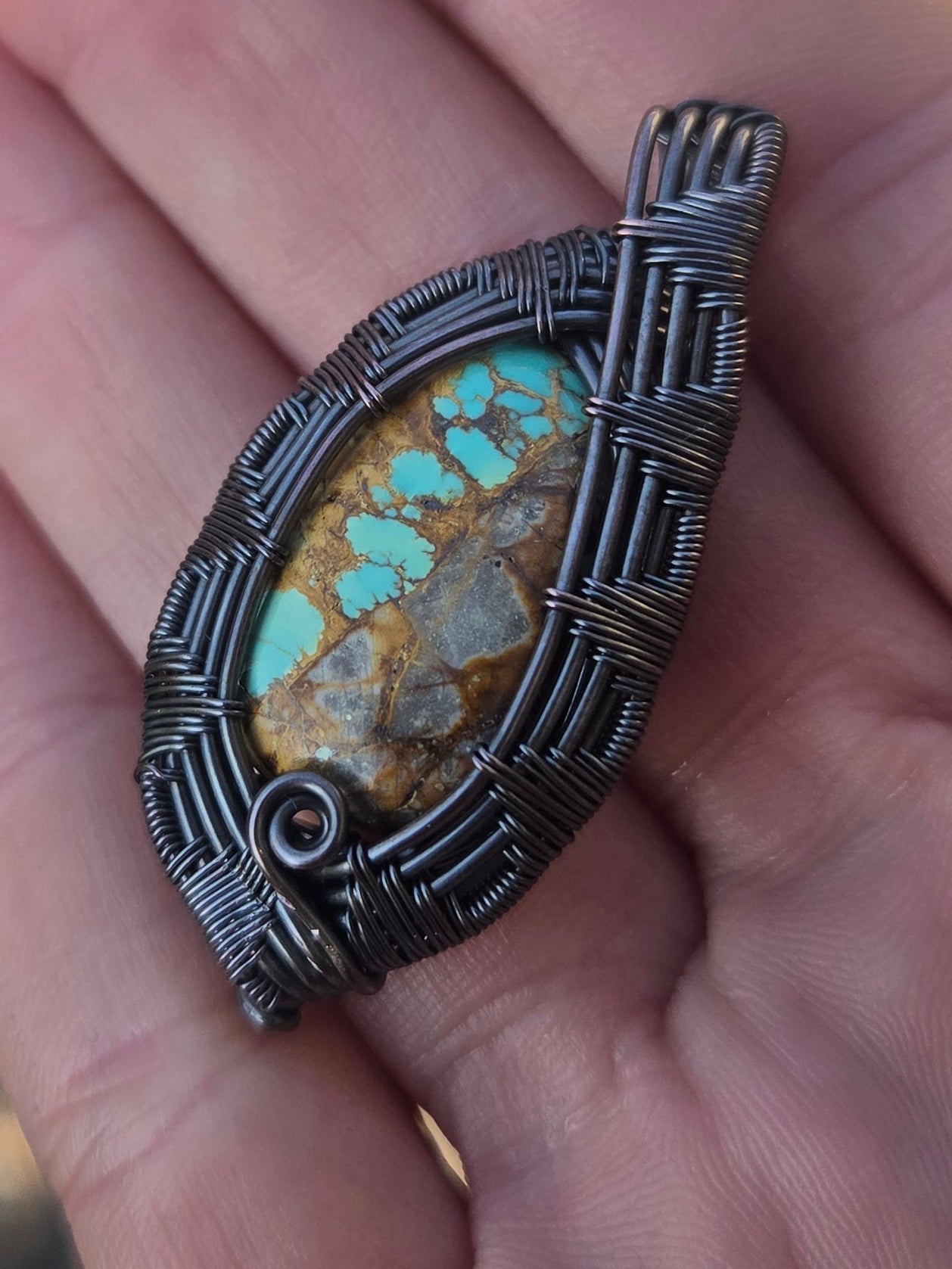 Royston Turquoise Artisan Cabochon Copper Pendant