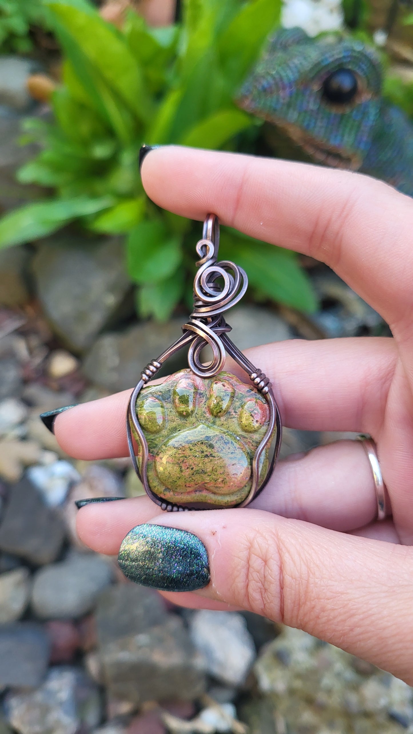 Unakite Jasper Puppy Paw Print Pendant