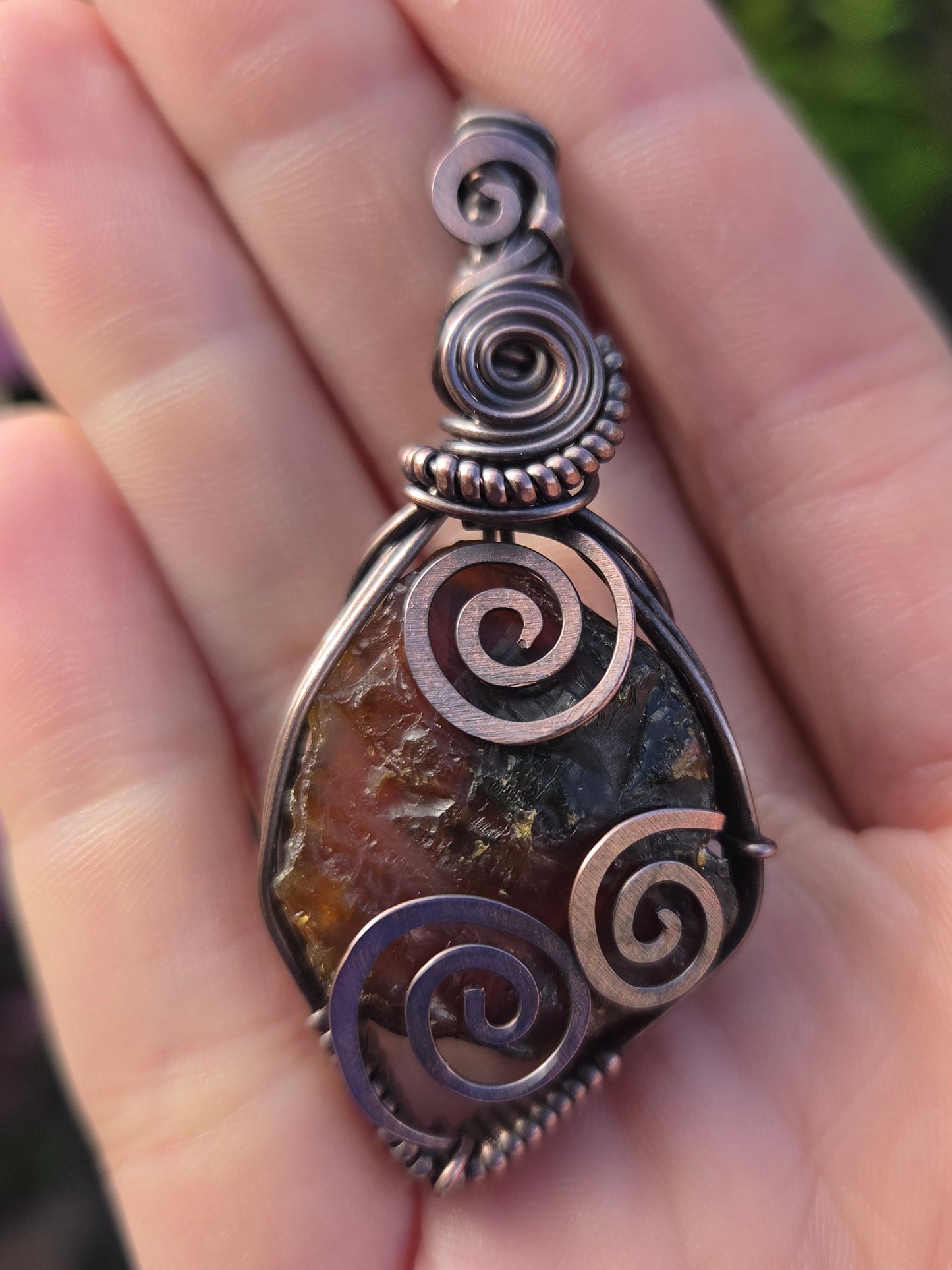 Baltic Amber Copper Wire Wrap Pendant