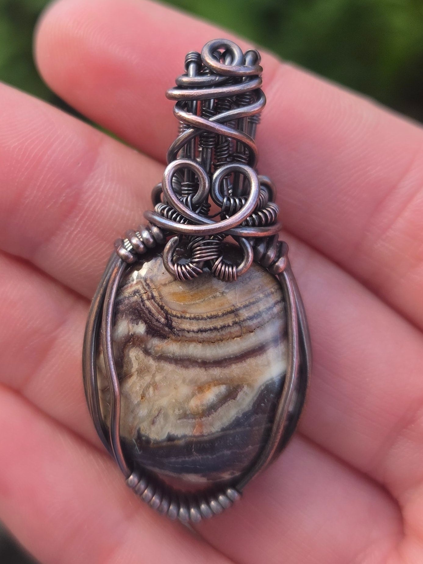 Crazy Lace Agate Copper Wire Wrap Pendant