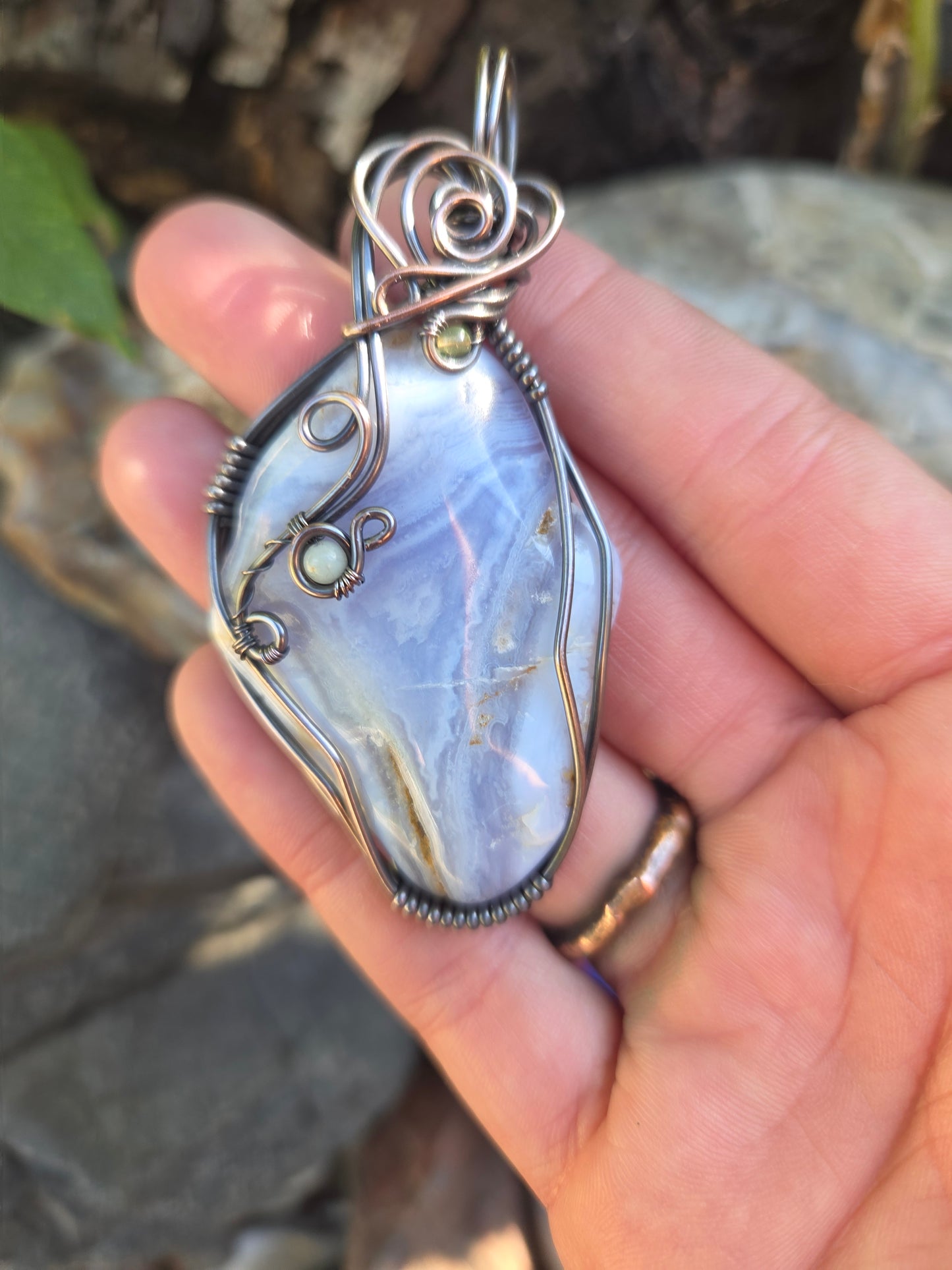 Blue Lace Agate Copper Pendant