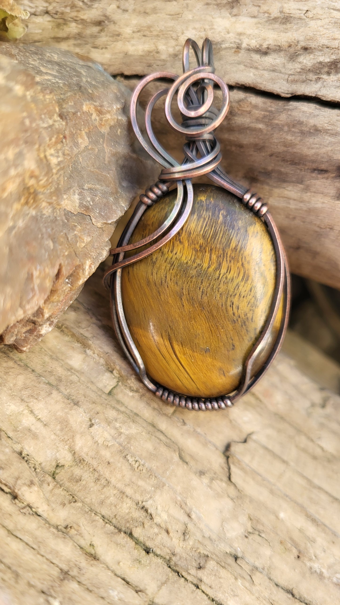 Tigers Eye Copper Wire Wrap Pendant