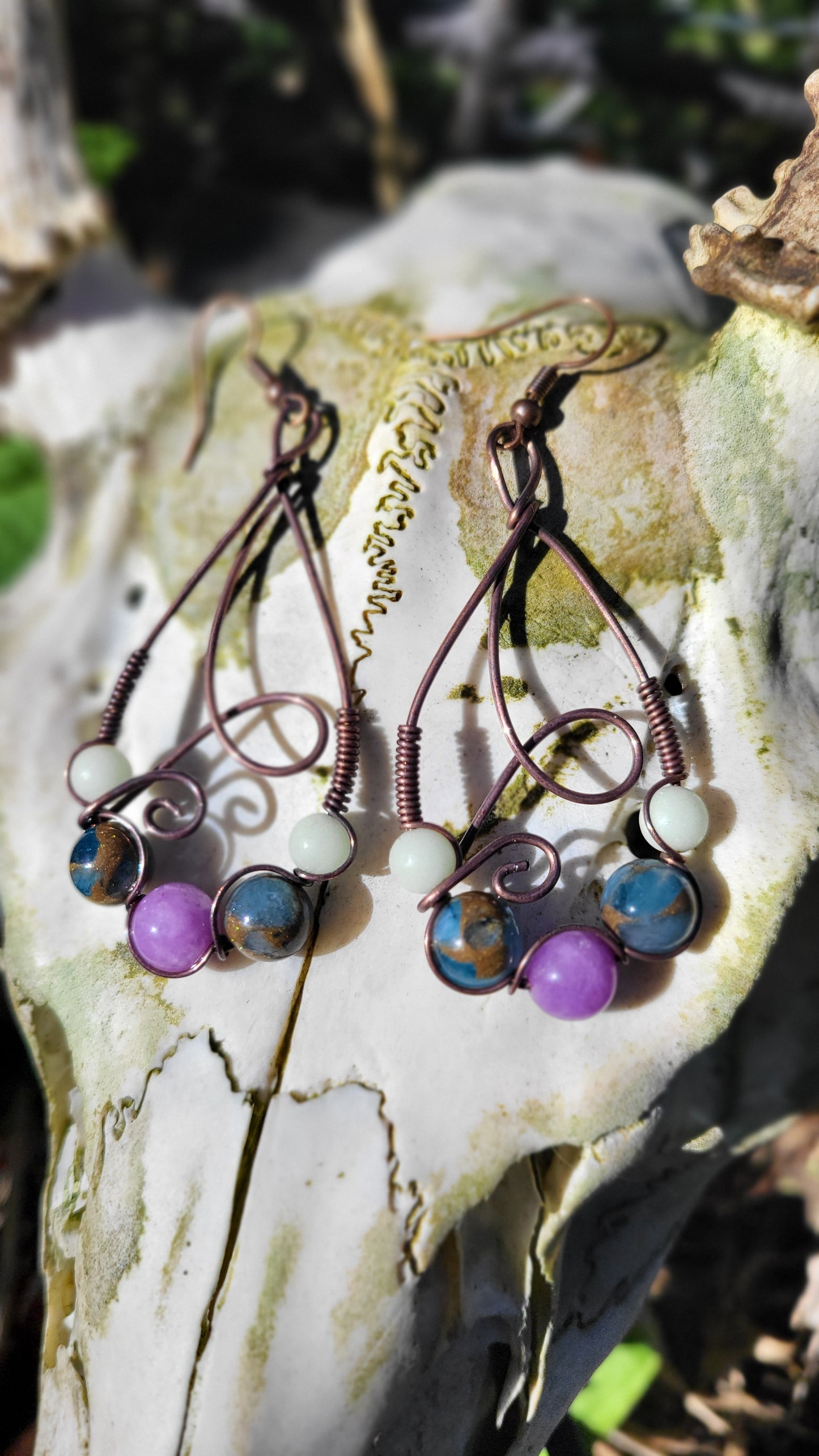 Handcrafted Glow in the Dark Oxidized Copper Wire Earrings