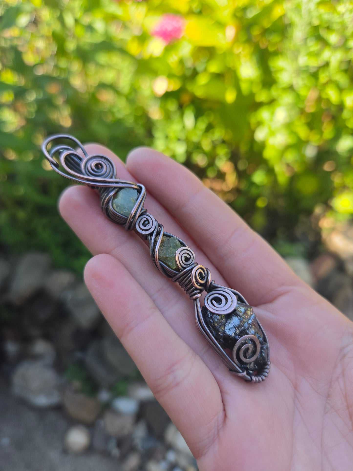 Aquamarine, Peridot and Shungite Pendant