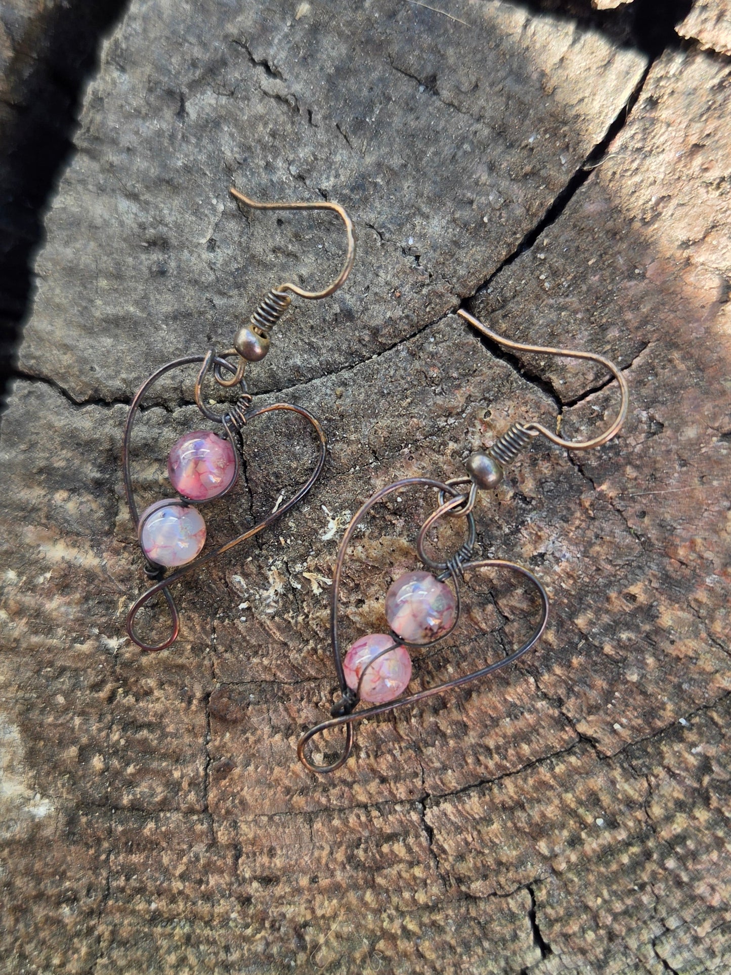 Copper Heart & Agate Earrings