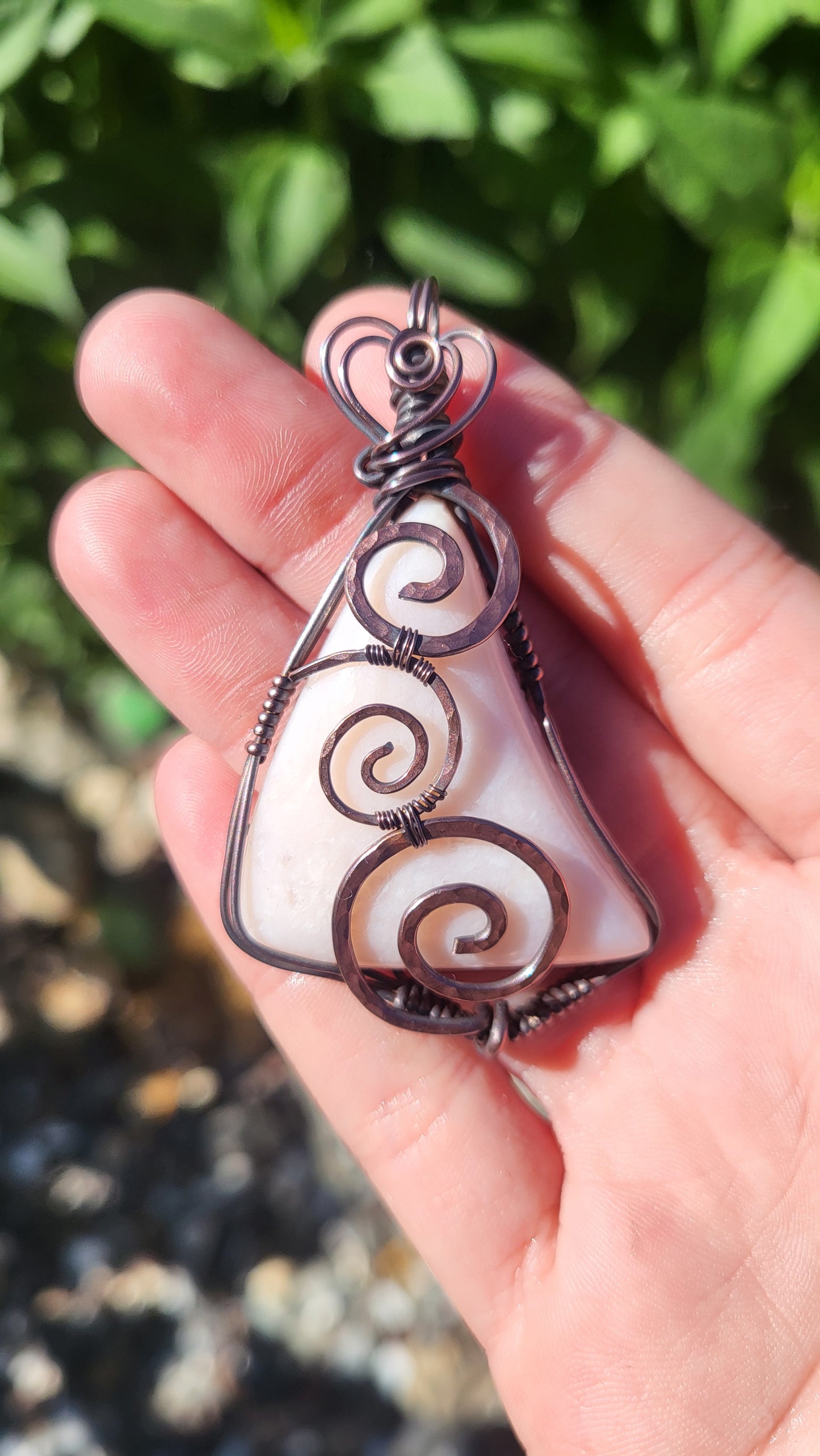 Pink Peruvian Opal Copper Wire Wrap Pendant