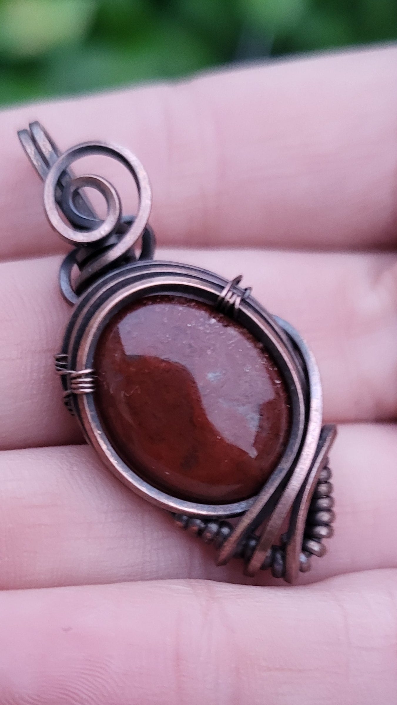 Red Moss Agate Copper Wire Wrap Pendant