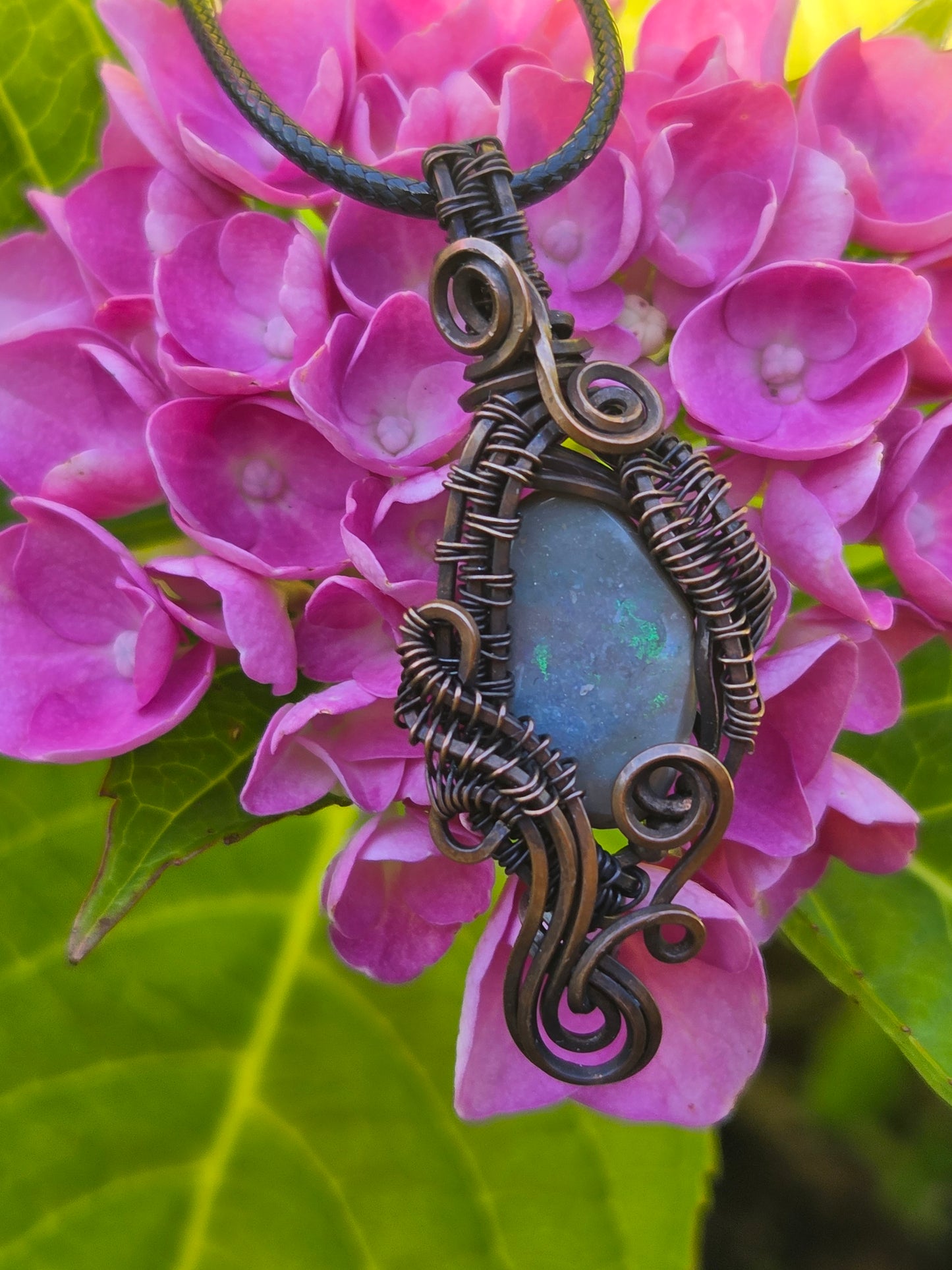 Australian Fire Opal Copper Wire Wrap Pendant