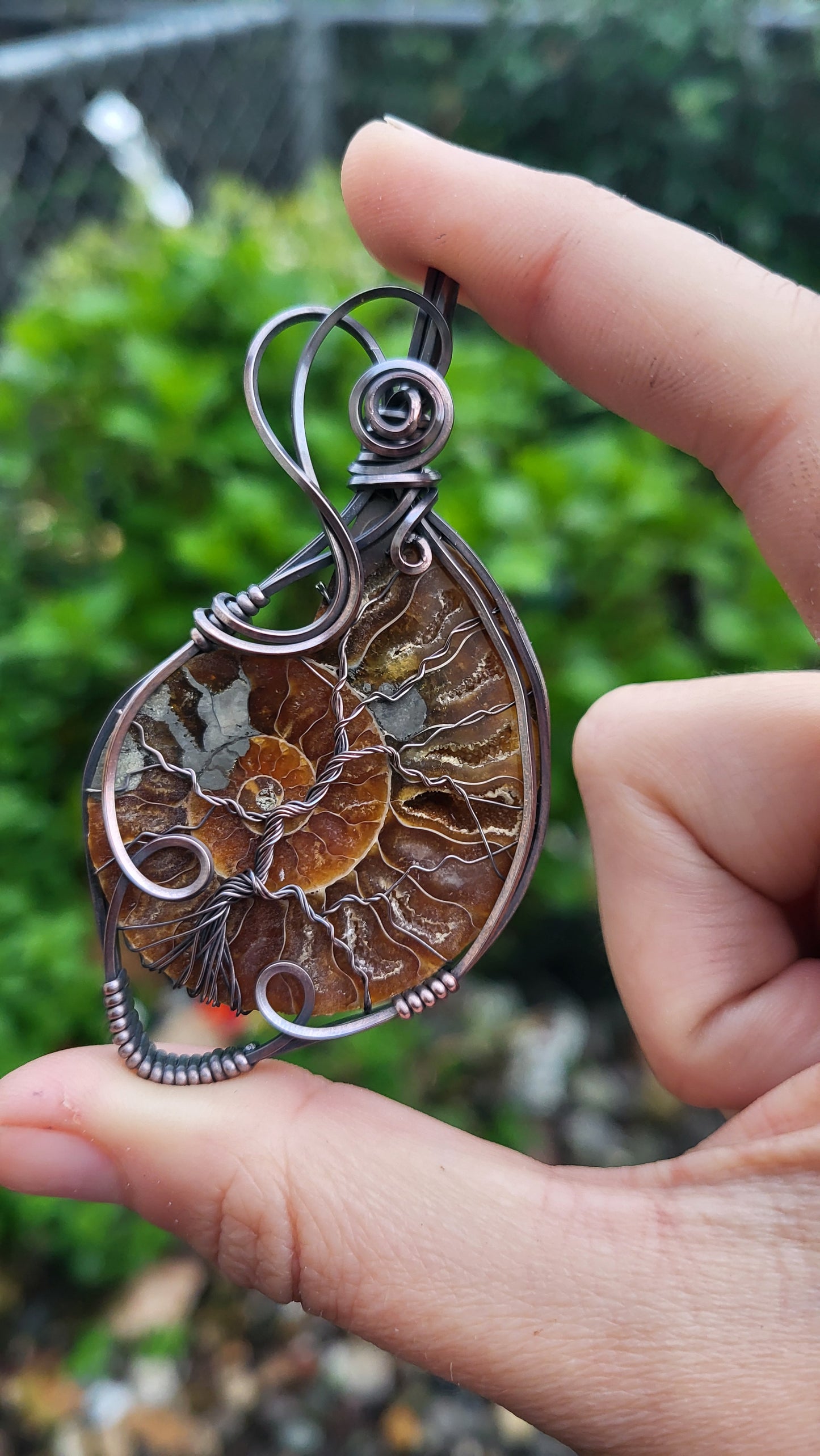 Ammonite Fossil Tree Of Life Pendant