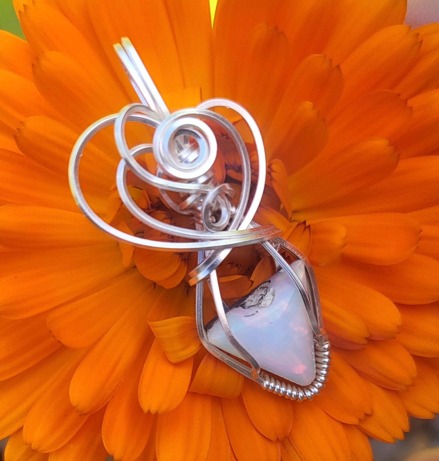 Australian Fire Opal Handcrafted Wire Wrap Pendant