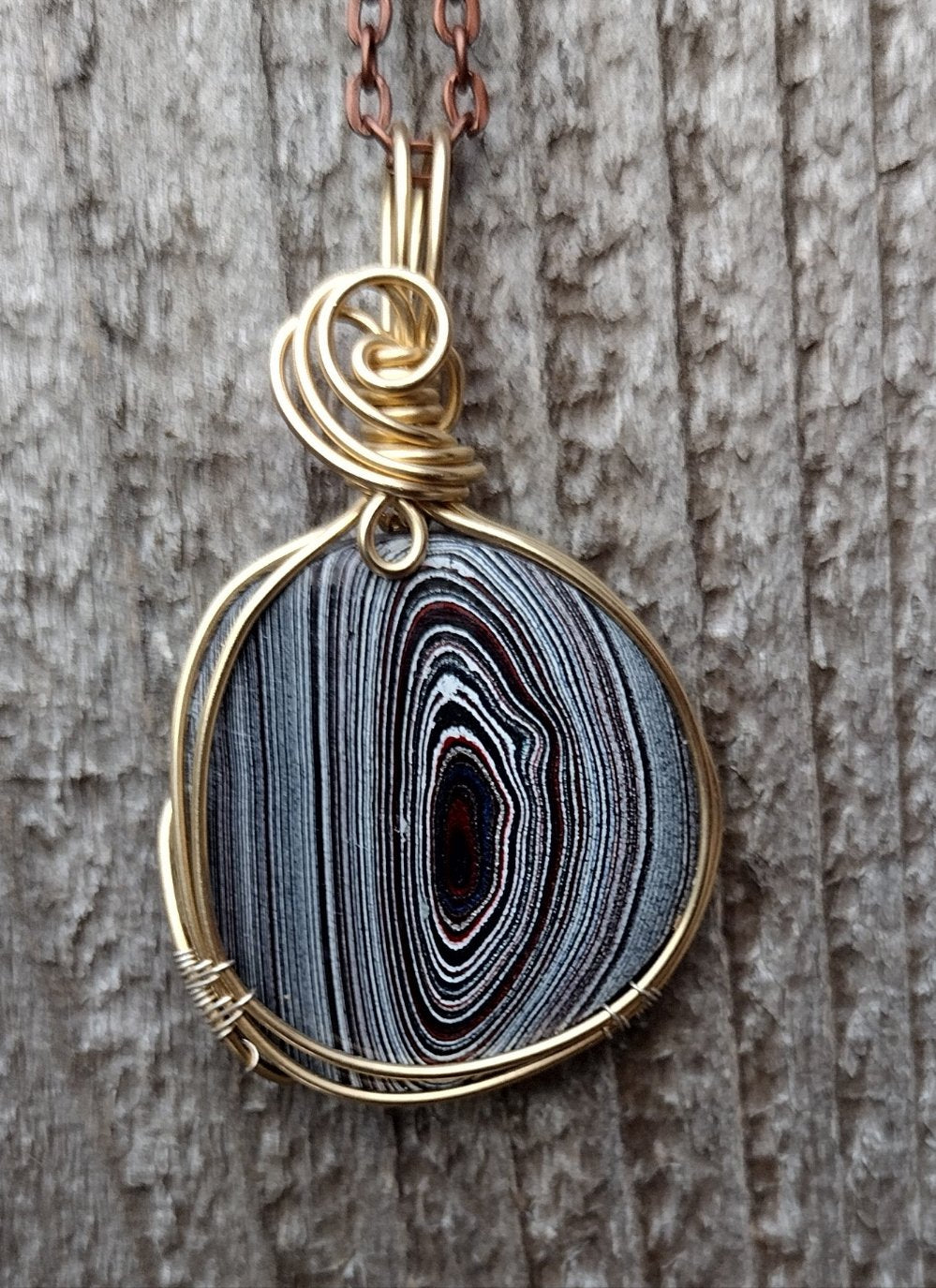 14k Gold Fill Wire Wrap Fordite Pendant
