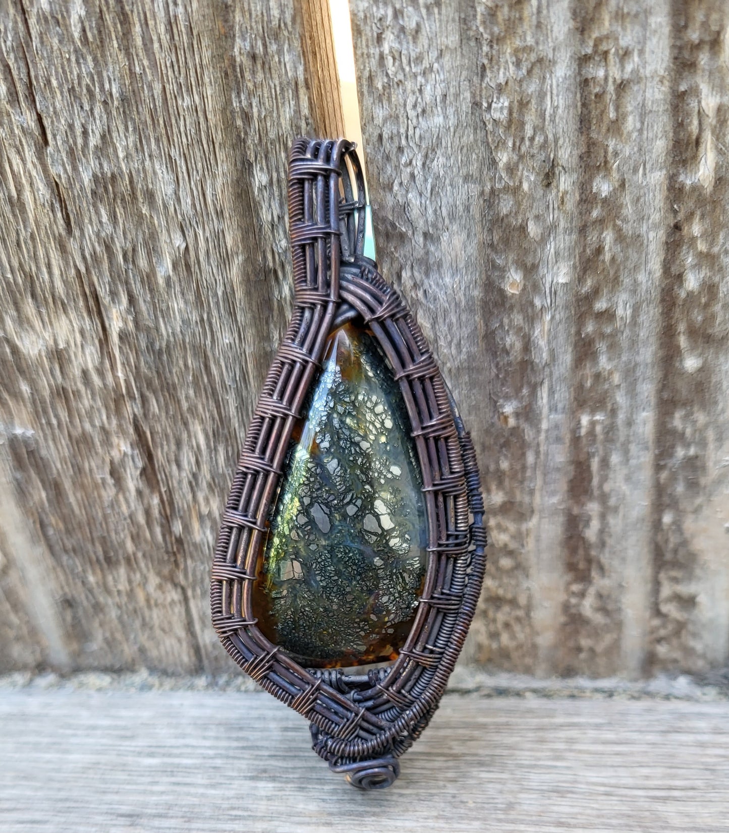 Copper Wire Wrap Marcasite Stone Pendant
