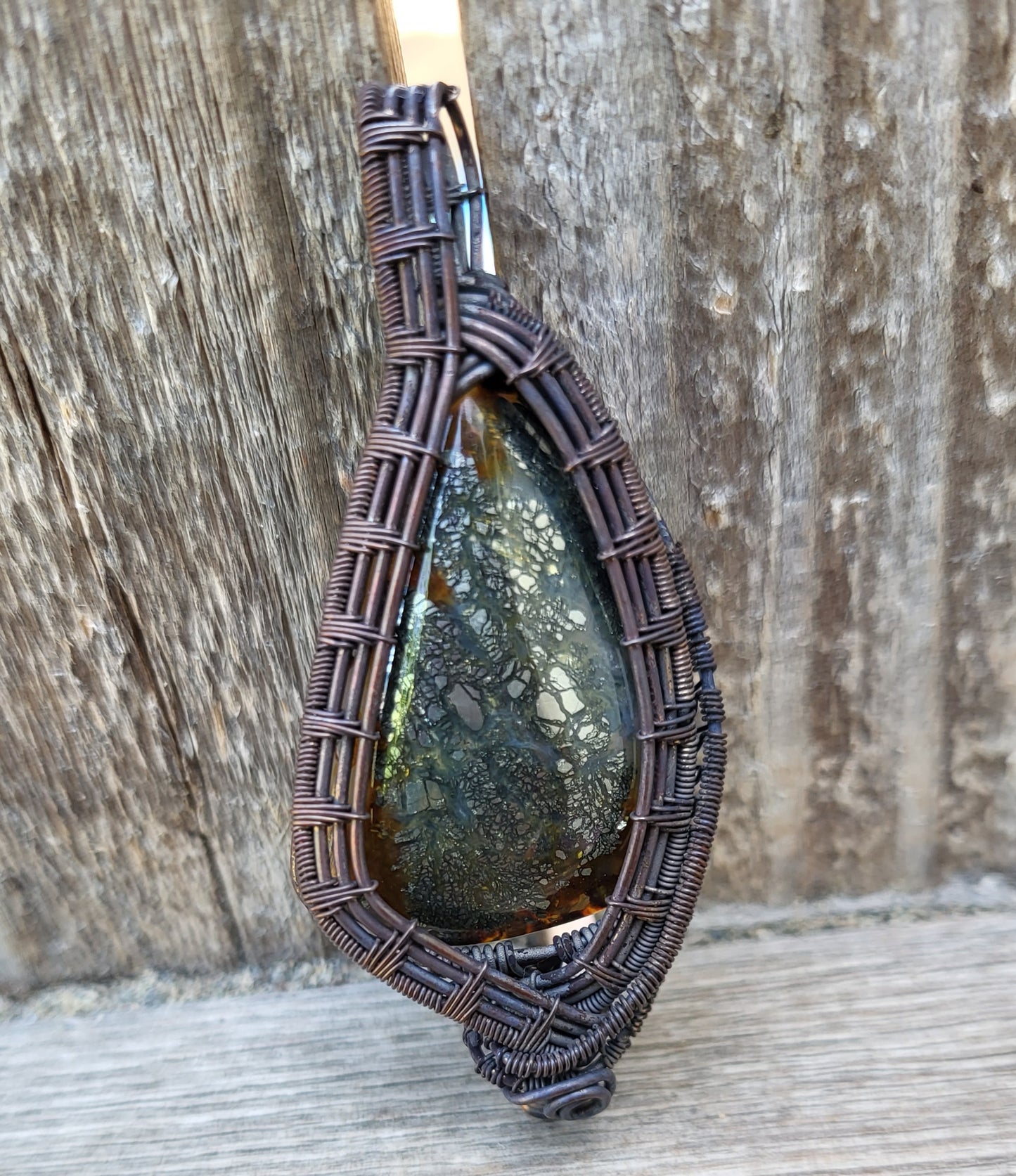 Copper Wire Wrap Marcasite Stone Pendant