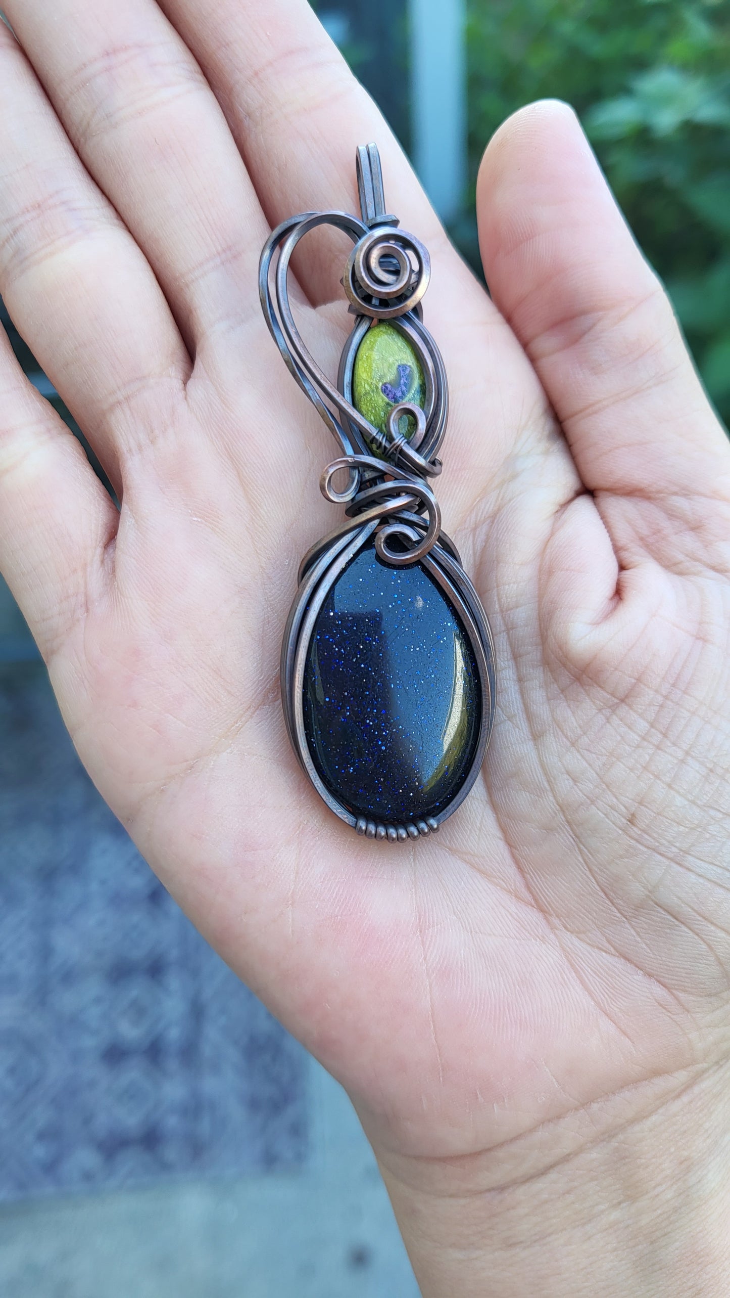 Atlantisite & Blue Goldstone Totem Pendant