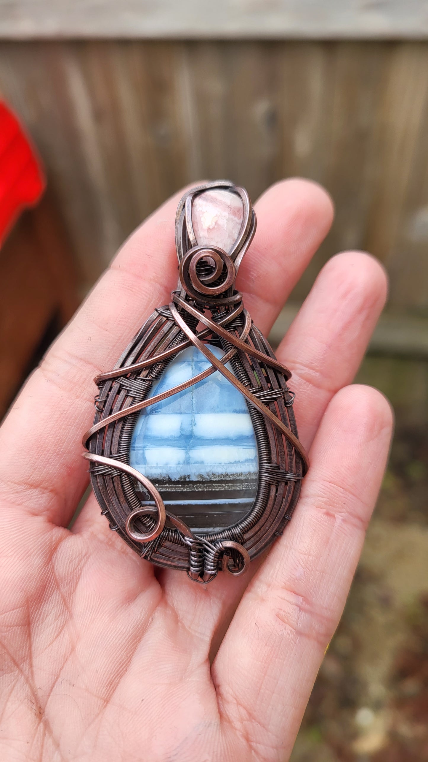 Blue Owyhee Opal & Rhodochrosite Pendant