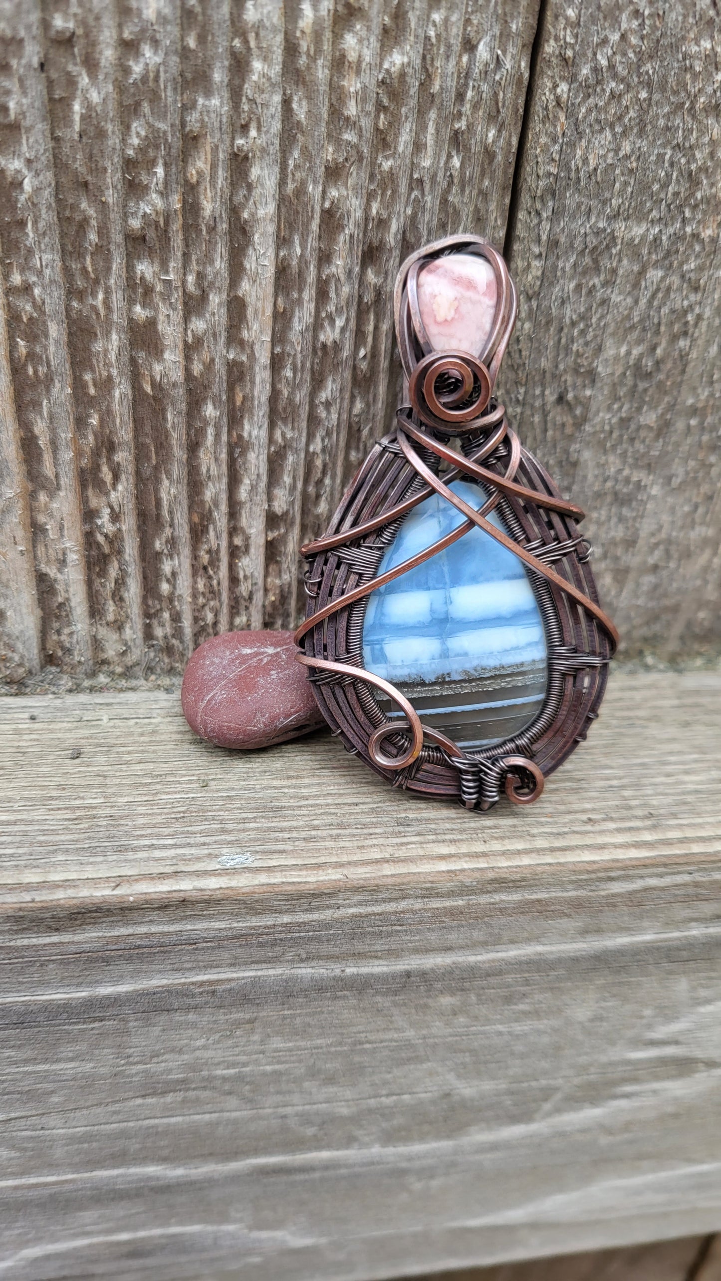 Blue Owyhee Opal & Rhodochrosite Pendant