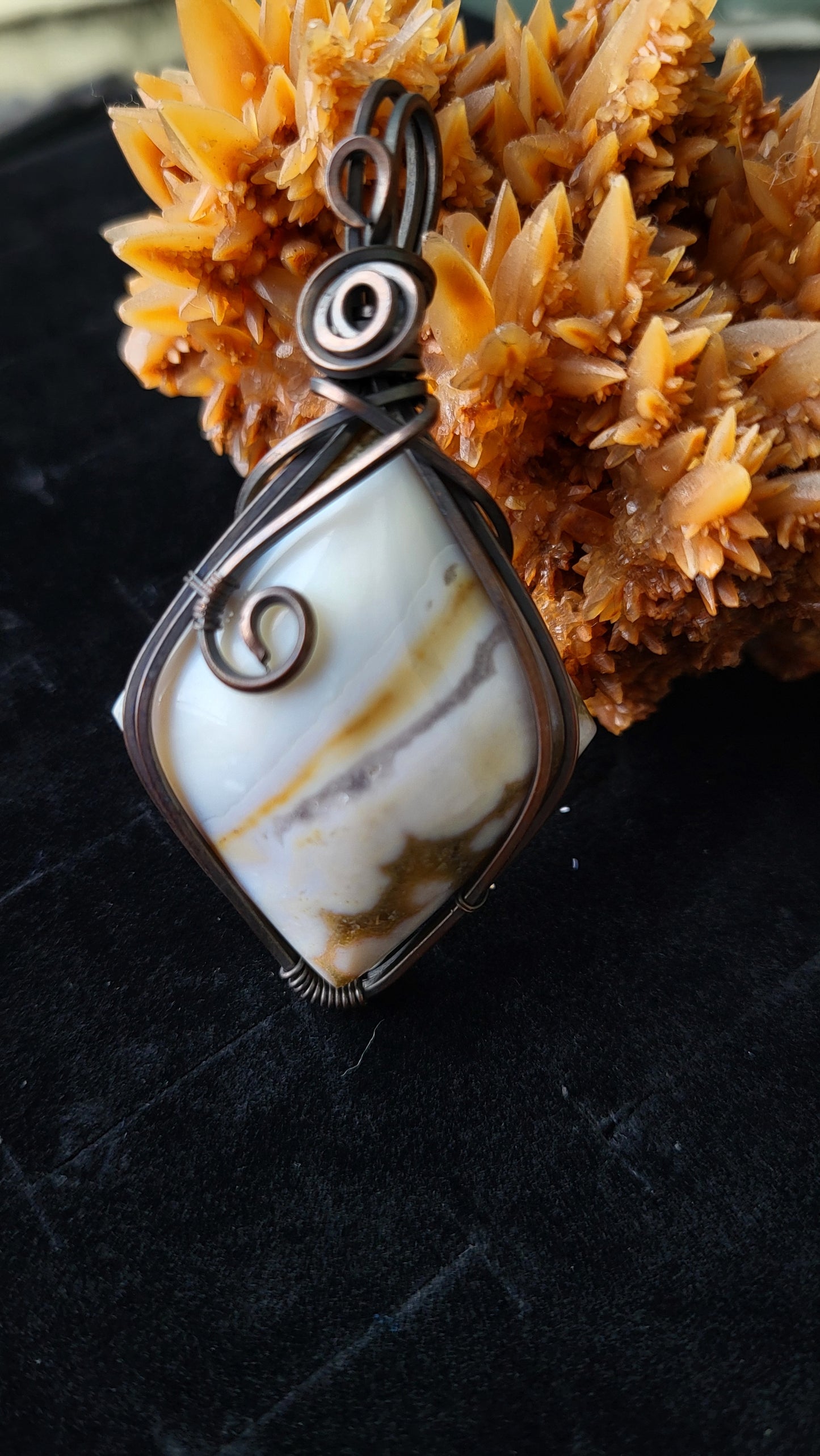 Square Wire Pendant Featuring 8th Vein Ocean Jasper