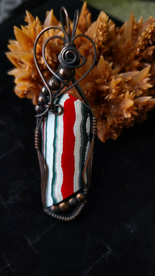 Oxidized Square Copper Wire Wrapped Fordite Pendant