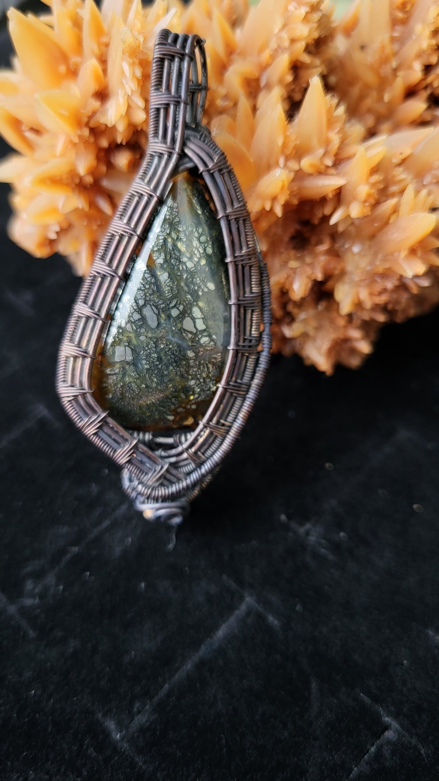 Copper Wire Wrap Marcasite Stone Pendant