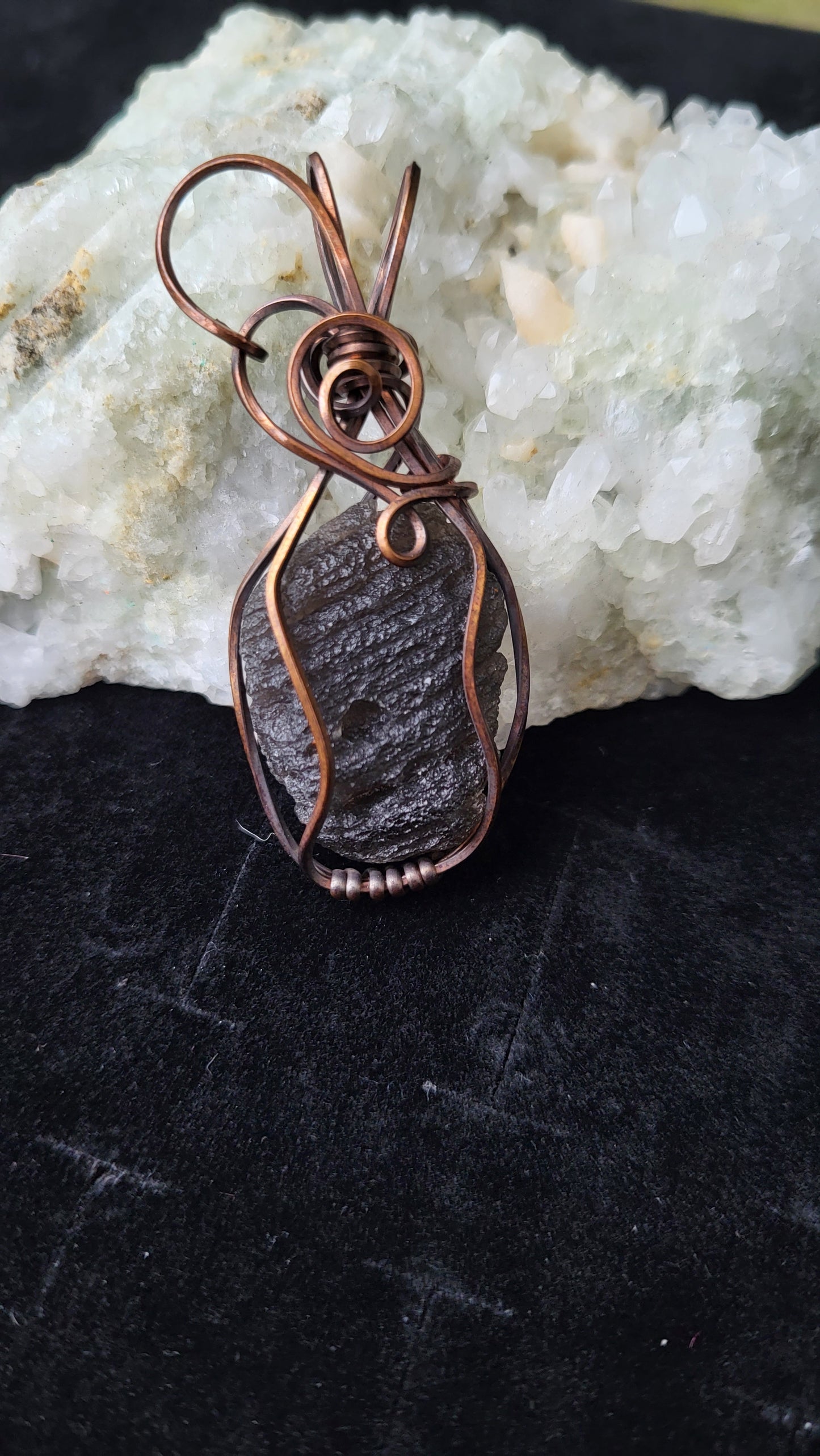 Oxidized Square Copper Wire Wrap Pendant Featuring Agni Tektite