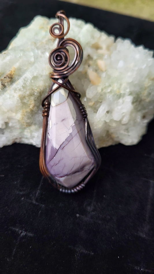 Handcrafted Oxidized Square Copper Wire Wrap Hyacinth Jasper Pendant