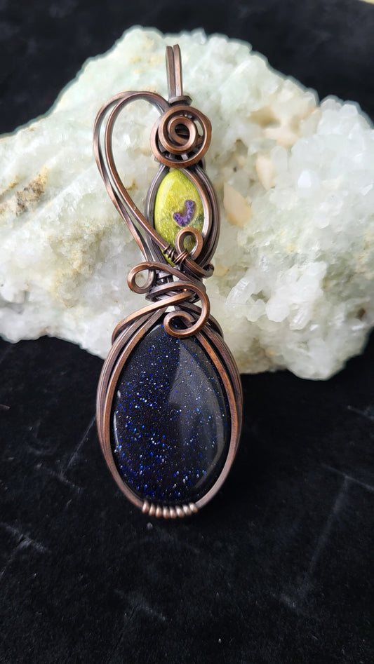 Atlantisite & Blue Goldstone Totem Pendant