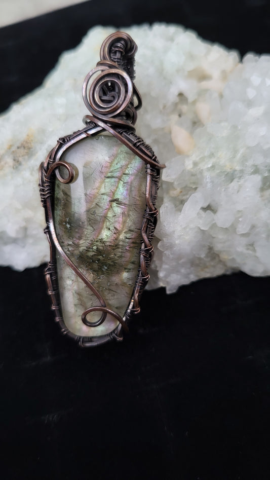 Abalone Actinolite Doublet Cabochon Pendant