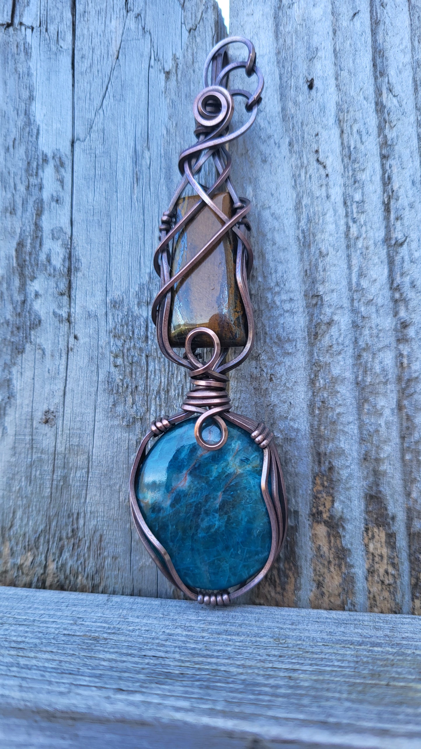 Tigers Eye & Blue Apatite Totem Pendant