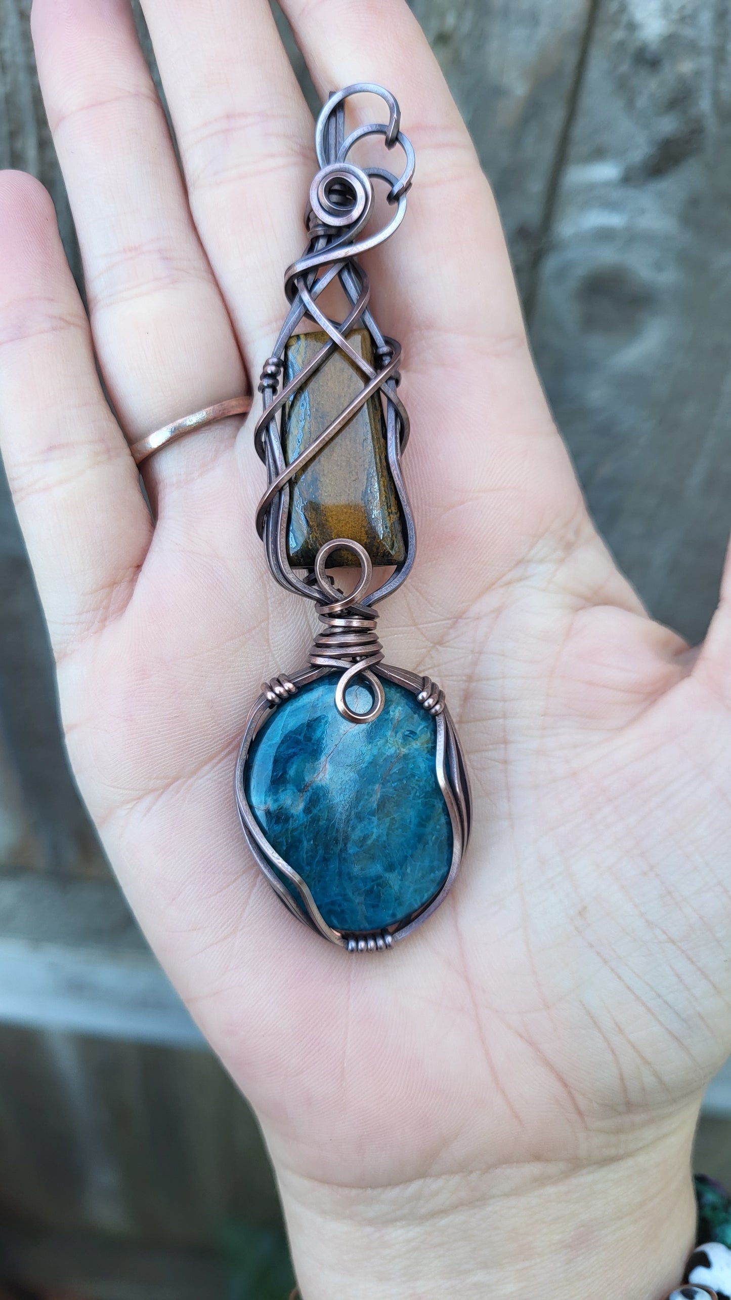 Tigers Eye & Blue Apatite Totem Pendant