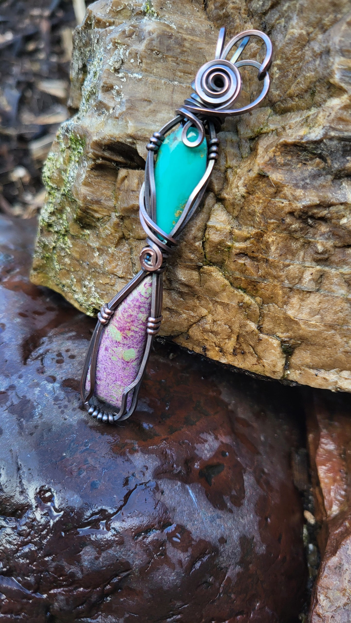 Chrysocolla & Stichtite Totem Pendant