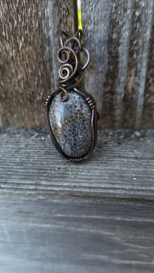 Chrysanthemum Coral Fossil Pendant