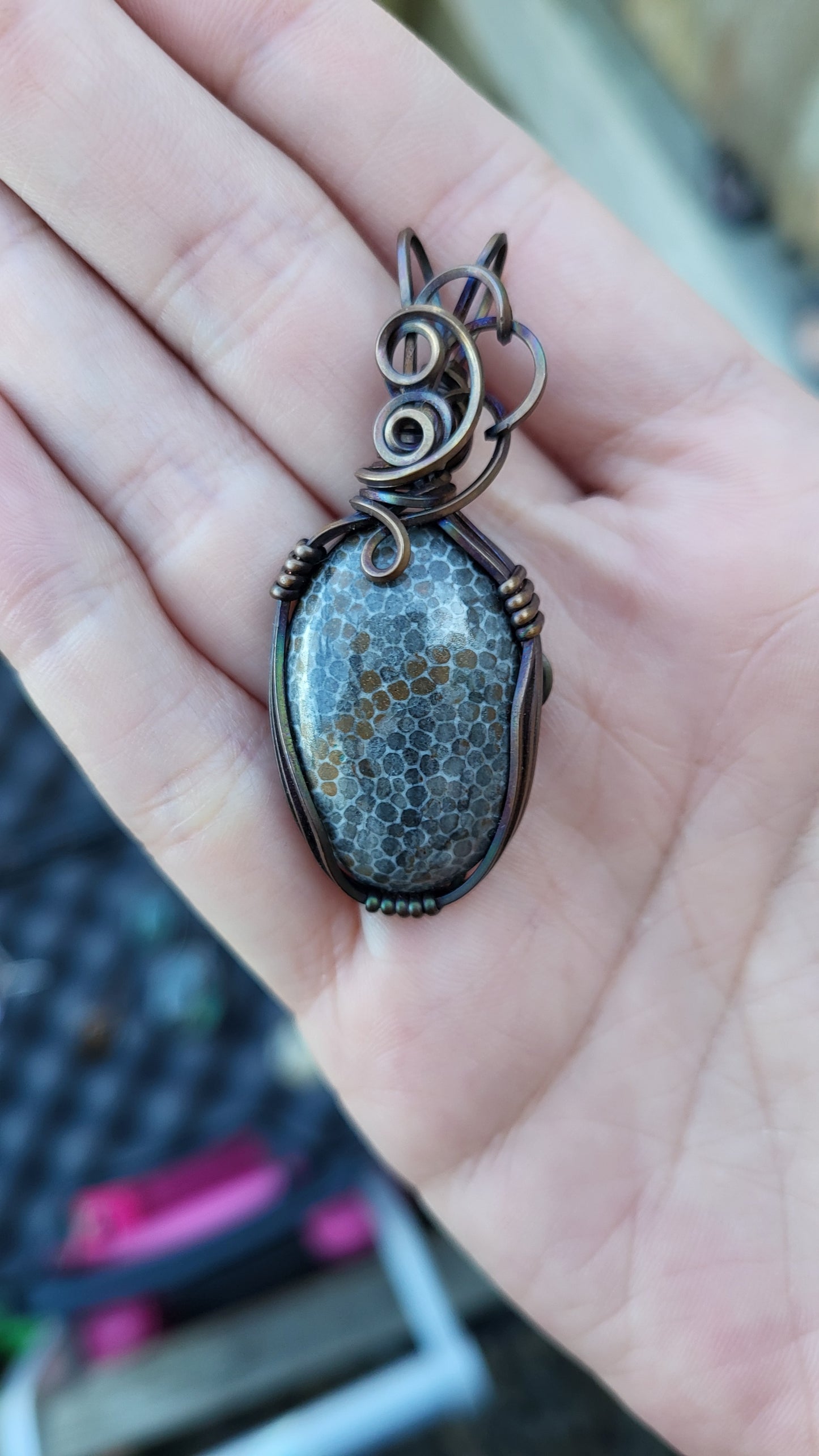 Chrysanthemum Coral Fossil Pendant