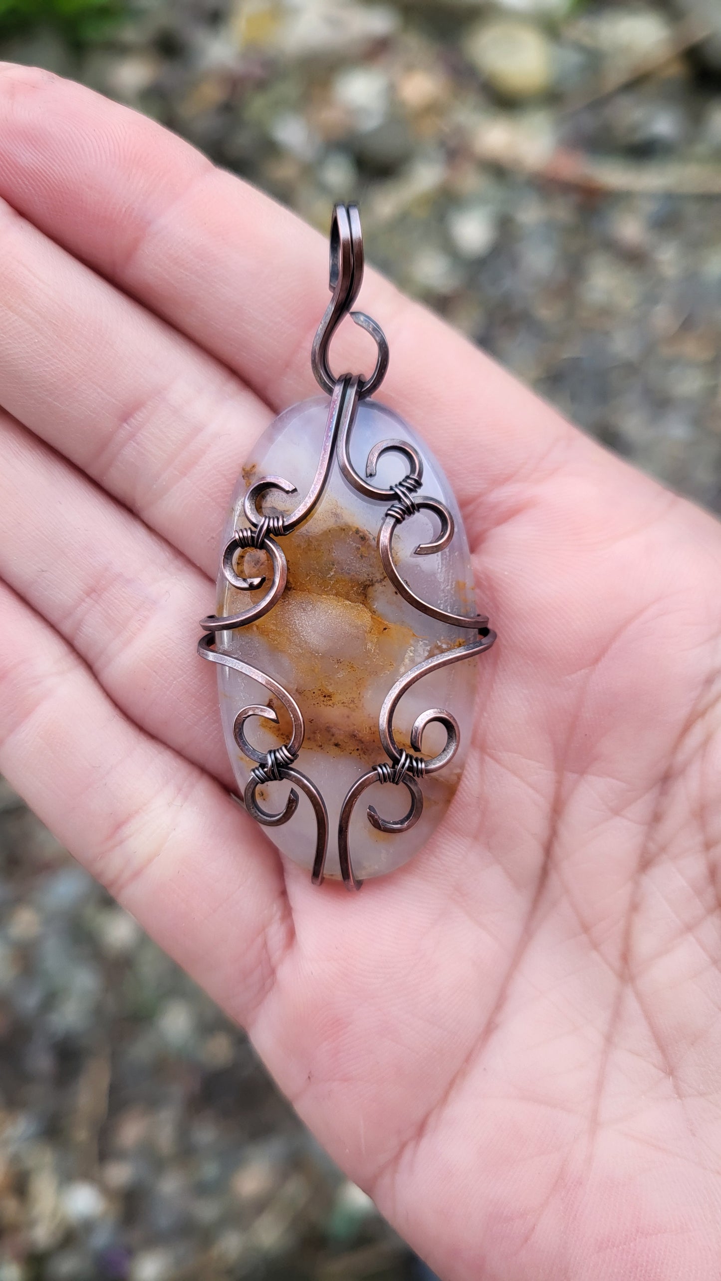 Agate Oxidized Copper Wire Wrap Pendant