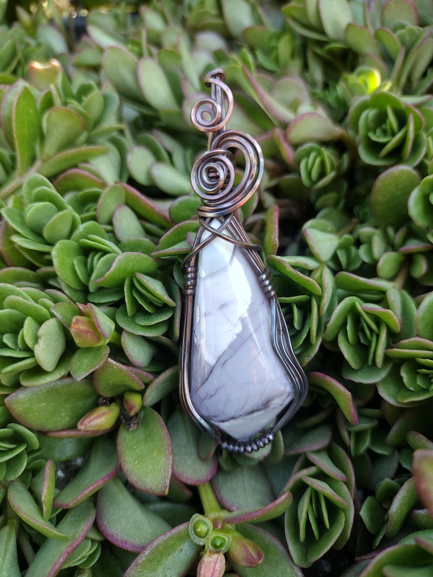 Handcrafted Oxidized Square Copper Wire Wrap Hyacinth Jasper Pendant