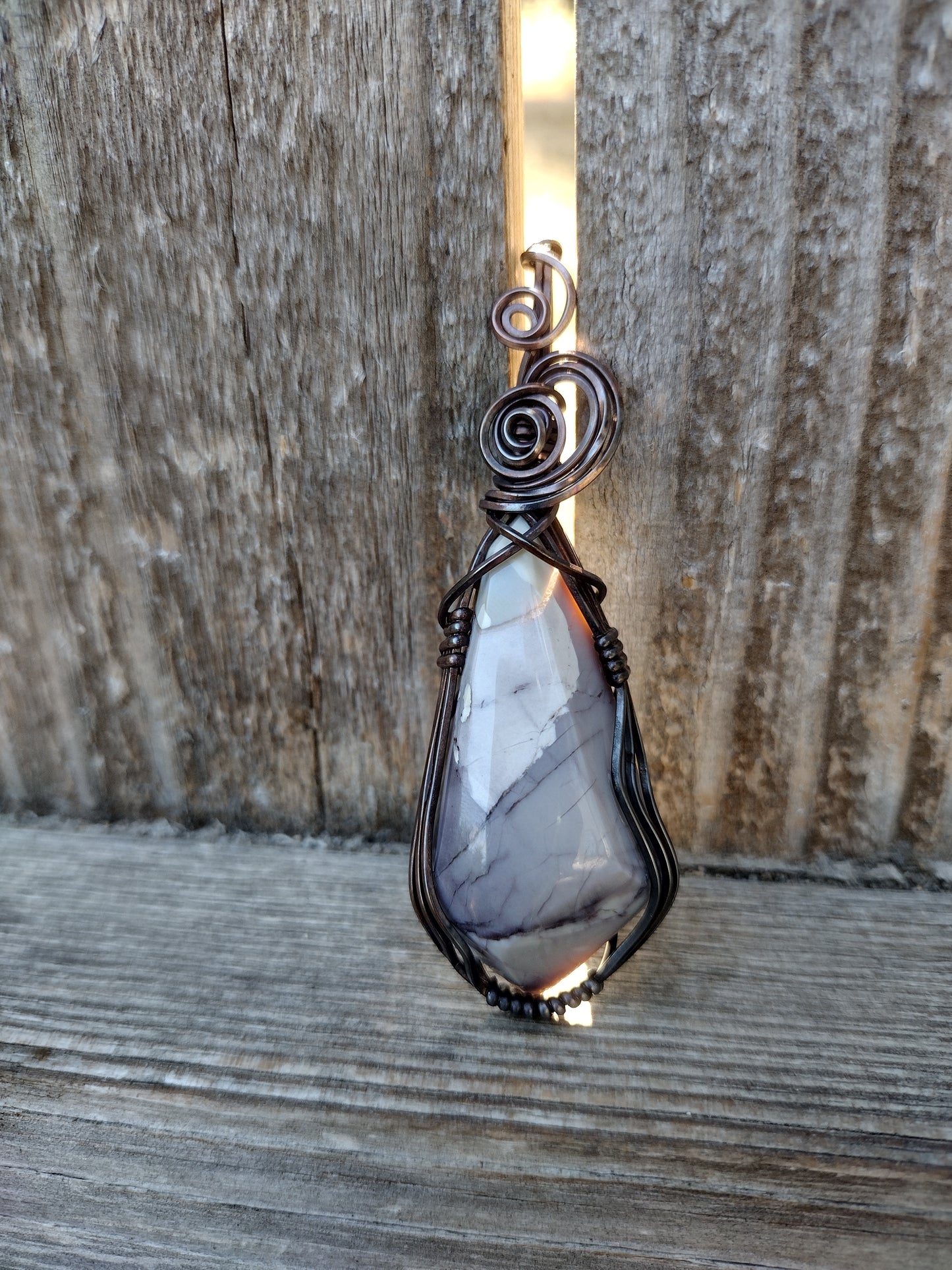 Handcrafted Oxidized Square Copper Wire Wrap Hyacinth Jasper Pendant
